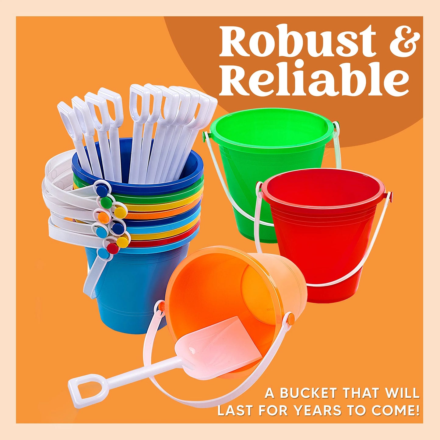 Joyfy 12 Packs Sand Buckets with Shovels, Plastic Buckets with Handles, Beach Pails Toys for Kids