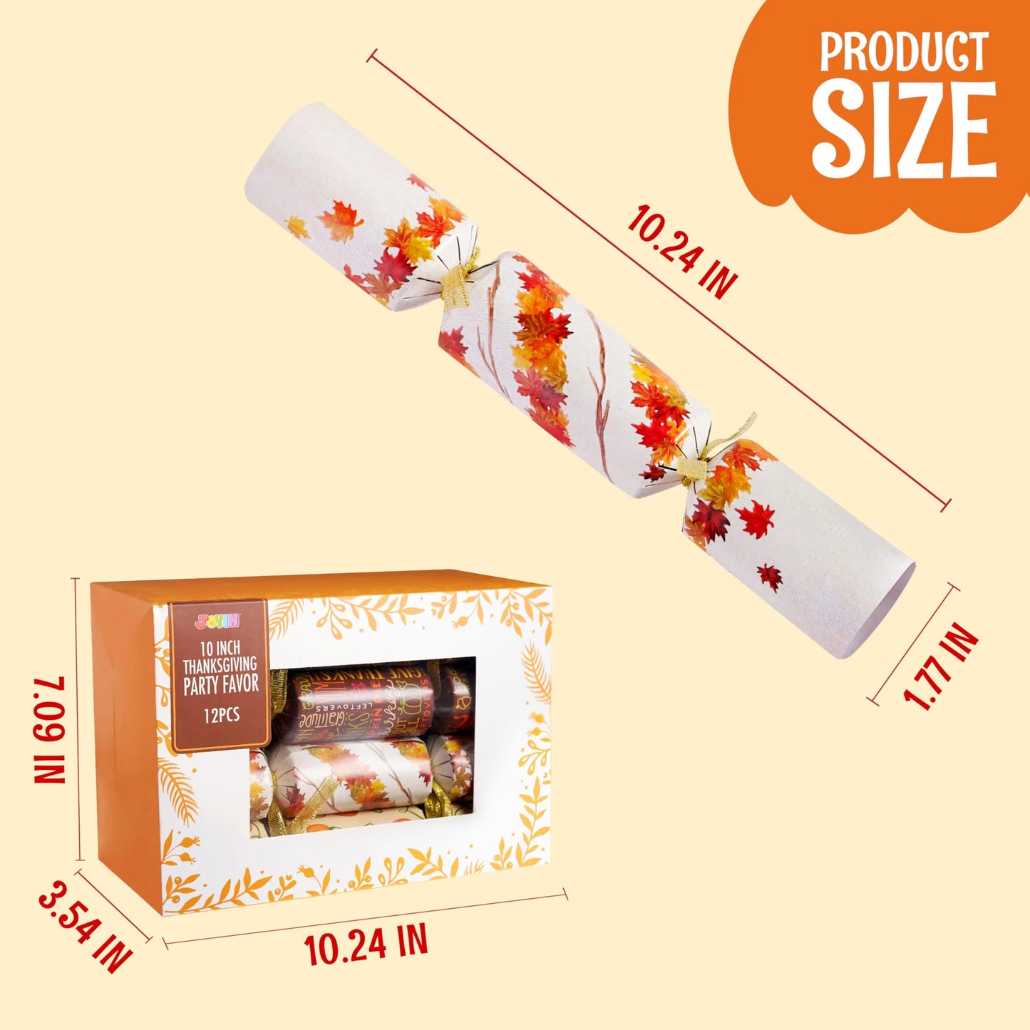Joyfy 12 Pcs Thanksgiving Crackers Party Table Favor, No Snap Fall Leaves&Pumpkins Design, with Party Hat Joke & Little Gift for Xmas Holiday Dinner Traditions