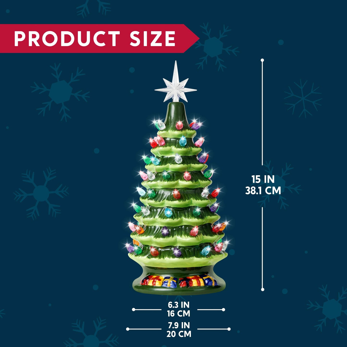 Joyfy 15 Inch Ceramic Christmas Tree,Prelit Ceramic Christmas Tree with 70 Multicolor Lights,Table Top Christmas Tree Decorations,Holiday Tree