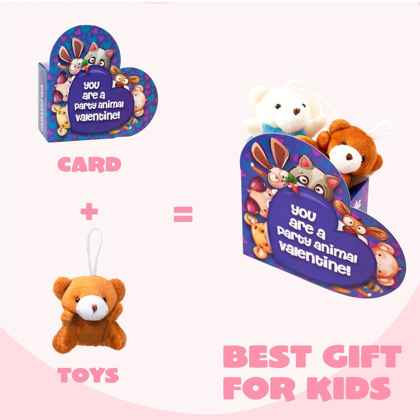 24 Packs Valentines Day Animal Plush Toy Party Favors Filled with Heart Boxes for Kids, KeyChain Plush Fidget Toy for Valentine's Classroom Gift Exchange, Party Game Prizes School Rewards