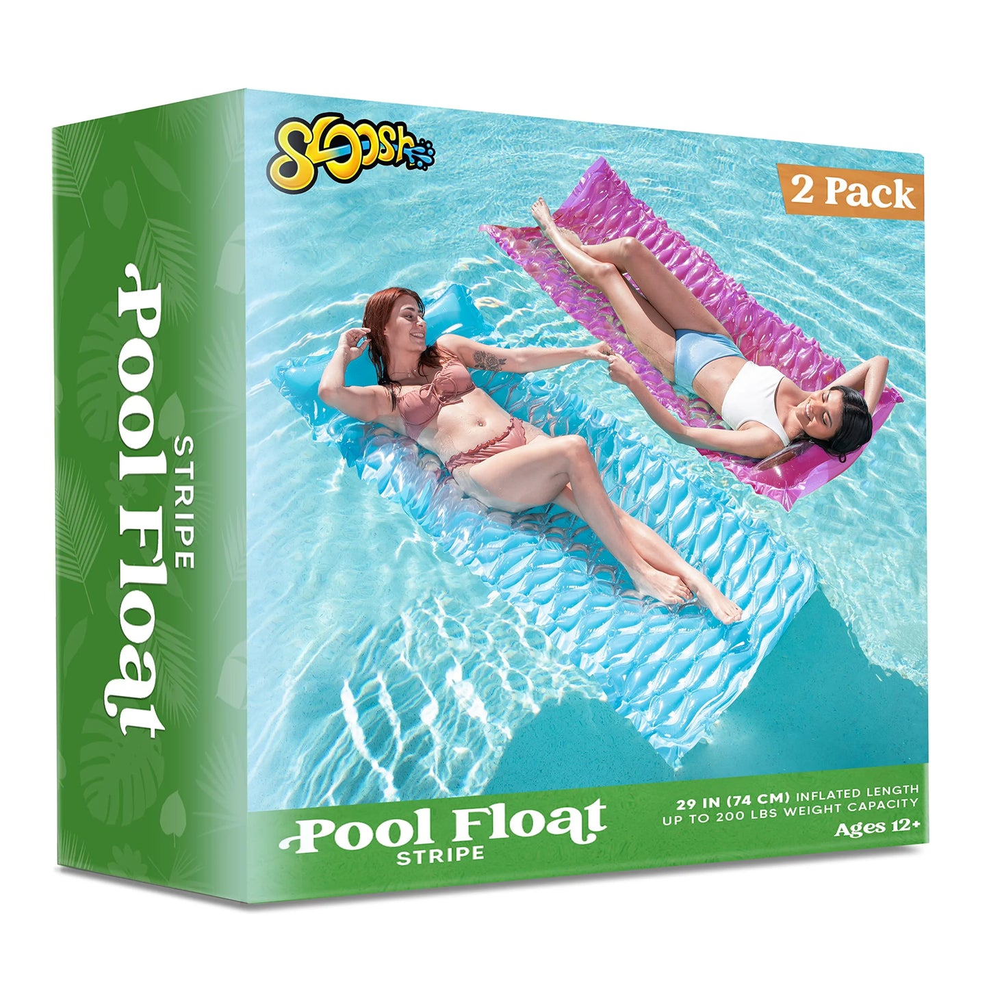 2 Packs Inflatable Pool Floats Raft, Pool Lounge for Adults, 64x32 inch Swimming Mat Pool Mattress with Headrest, Float Air Mat Pool Raft for Summer Water Beach Fun