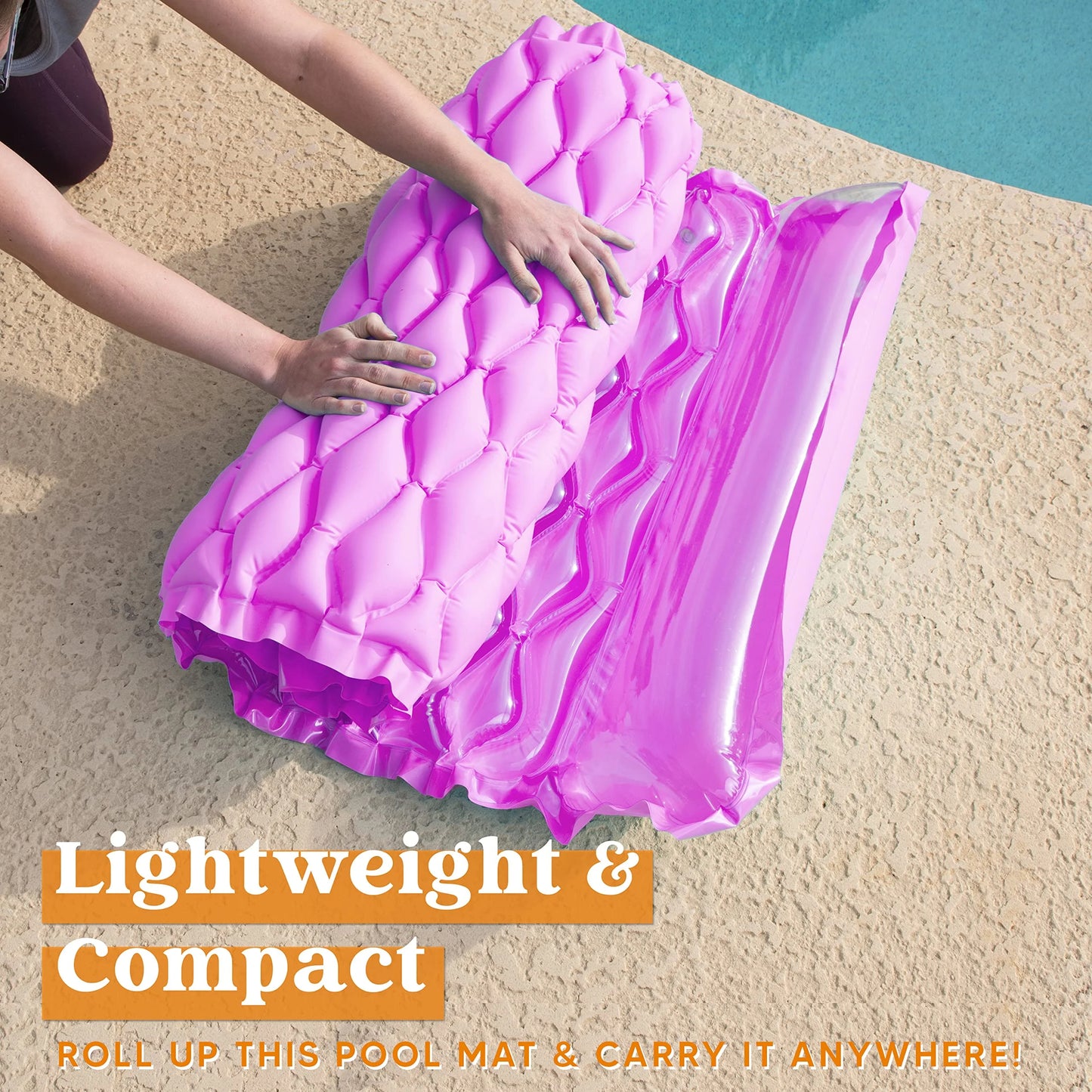 2 Packs Inflatable Pool Floats Raft, Pool Lounge for Adults, 64x32 inch Swimming Mat Pool Mattress with Headrest, Float Air Mat Pool Raft for Summer Water Beach Fun