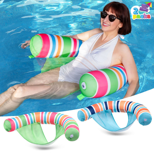 Syncfun 2 Packs Inflatable Pool Floats Chairs for Adults, Floating Noodle Chair with Stripes for Swimming Pool Water Chair Pool Lounger Party Floaties