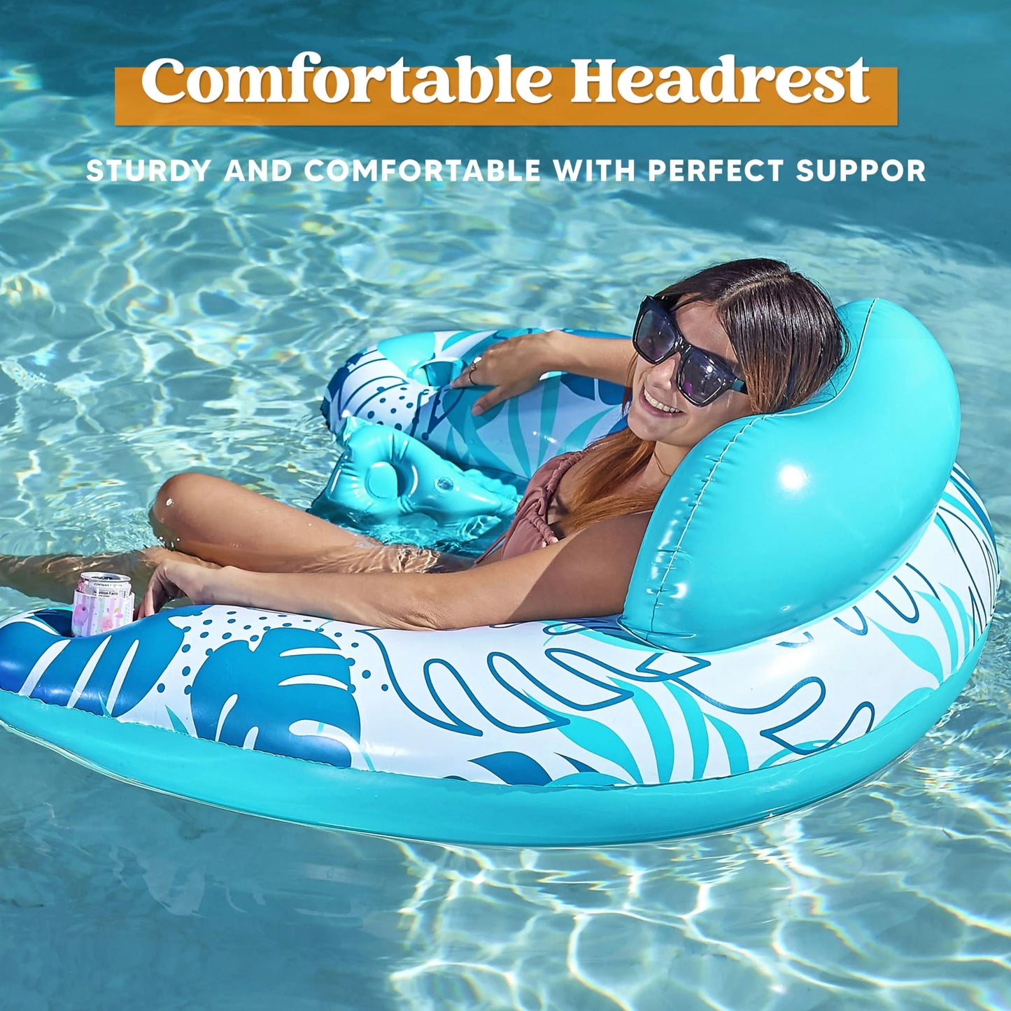 Syncfun 2 Packs Inflatable Pool Chair Float for Kids & Adults, Pool Floaties with 2 Cup Holder, Pool Loungers for Pool Lake Travel Beach