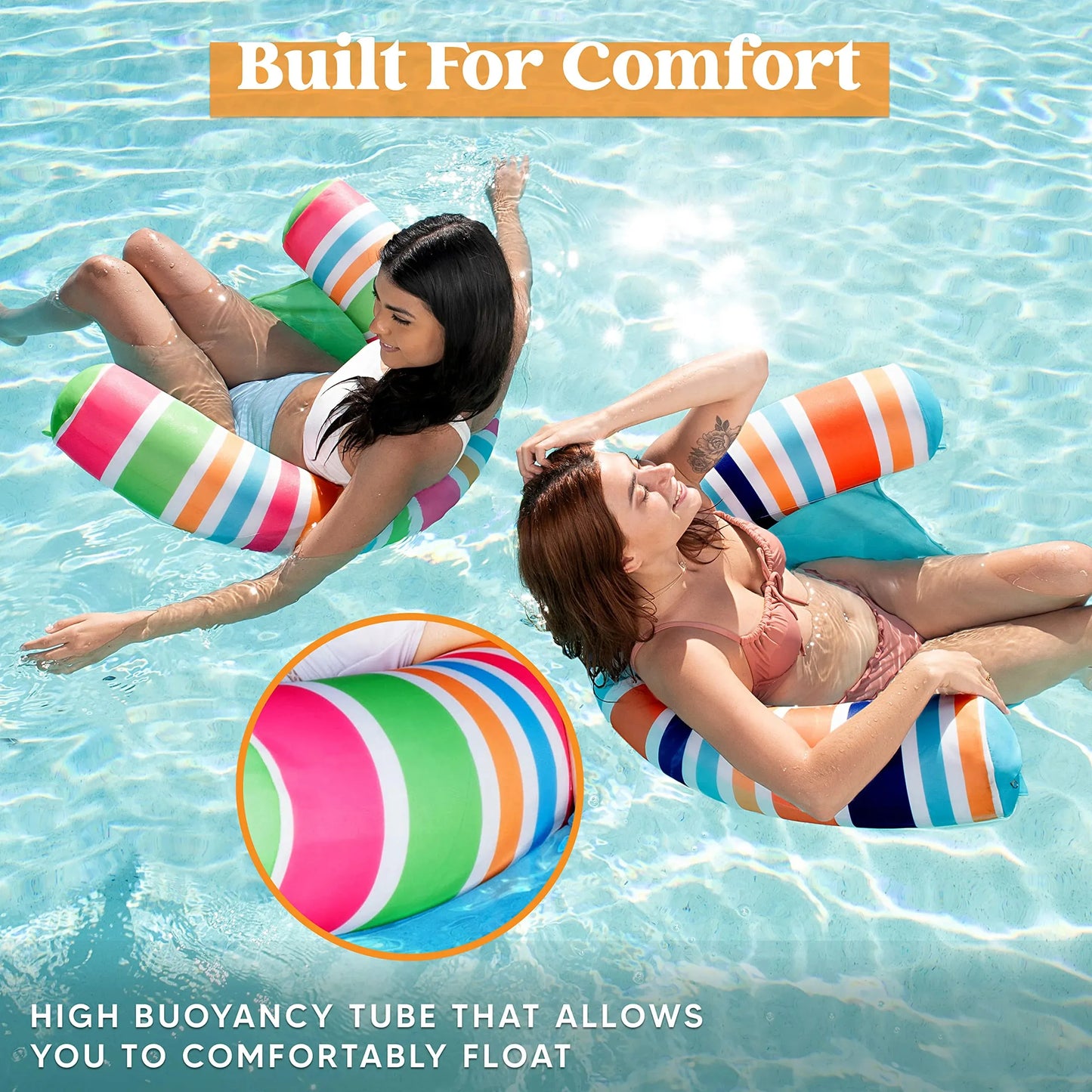 Syncfun 2 Packs Inflatable Pool Floats Chairs for Adults, Floating Noodle Chair with Stripes for Swimming Pool Water Chair Pool Lounger Party Floaties