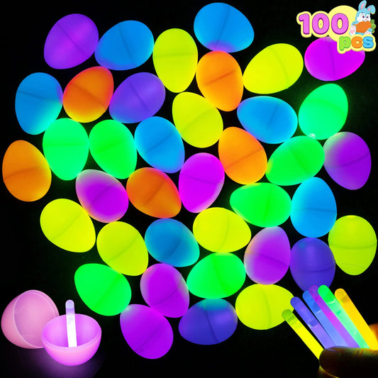 100 Easter Dark Glow Eggs with 150 Mini Sticks for Kids Glow-in-the-dark Easter Egg Hunting, Basket Filler Stuffing Gifts