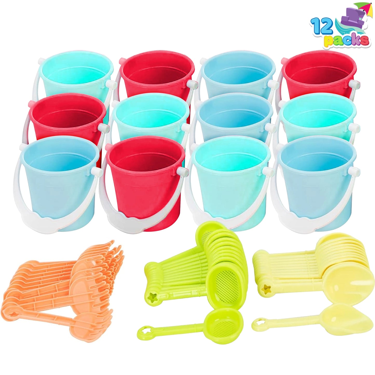12 Packs Beach Sand Bucket and Shovel Set, 3" Mini Beach and Sand Toys for Kids Party Favor - Use for Sand Molds