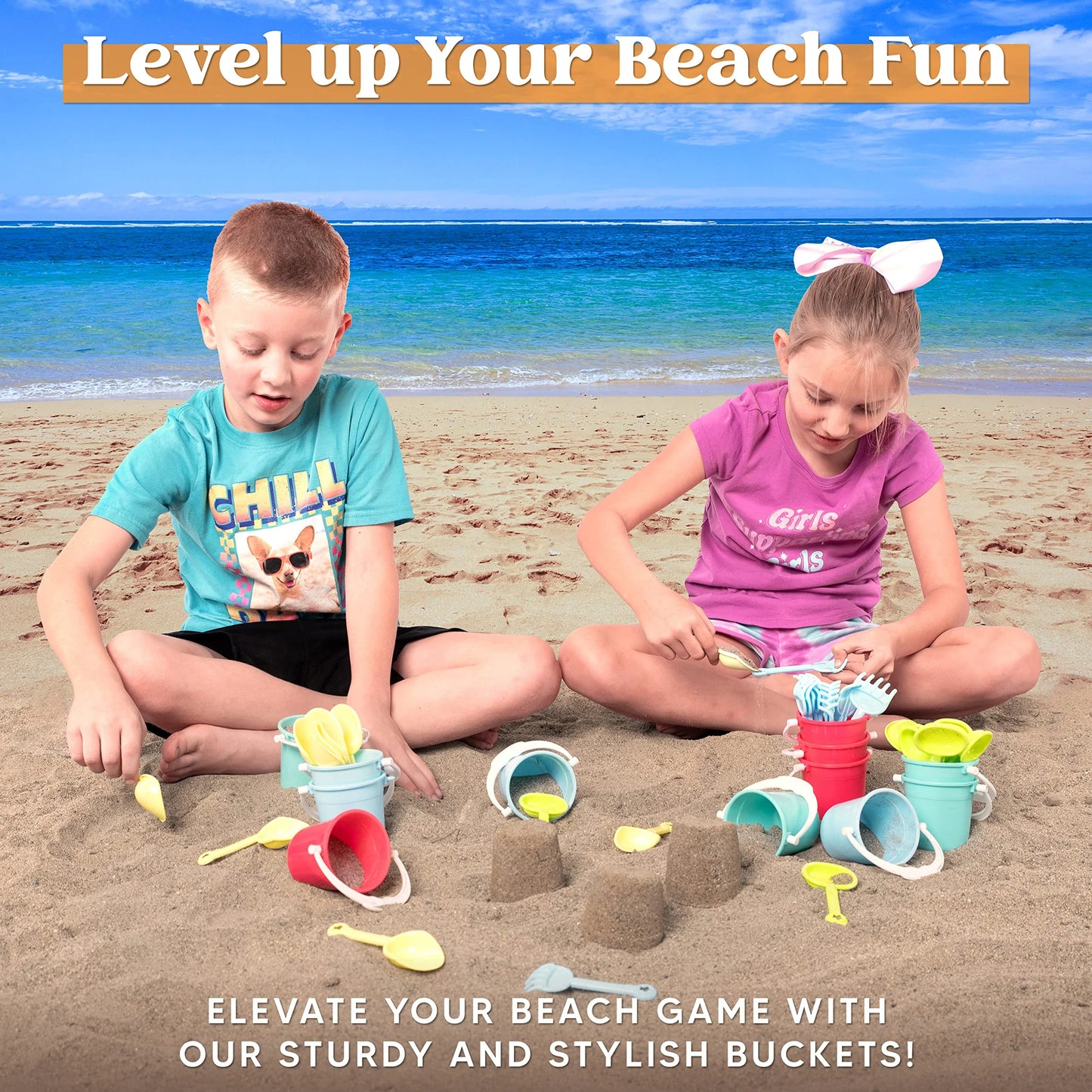 12 Packs Beach Sand Bucket and Shovel Set, 3" Mini Beach and Sand Toys for Kids Party Favor - Use for Sand Molds
