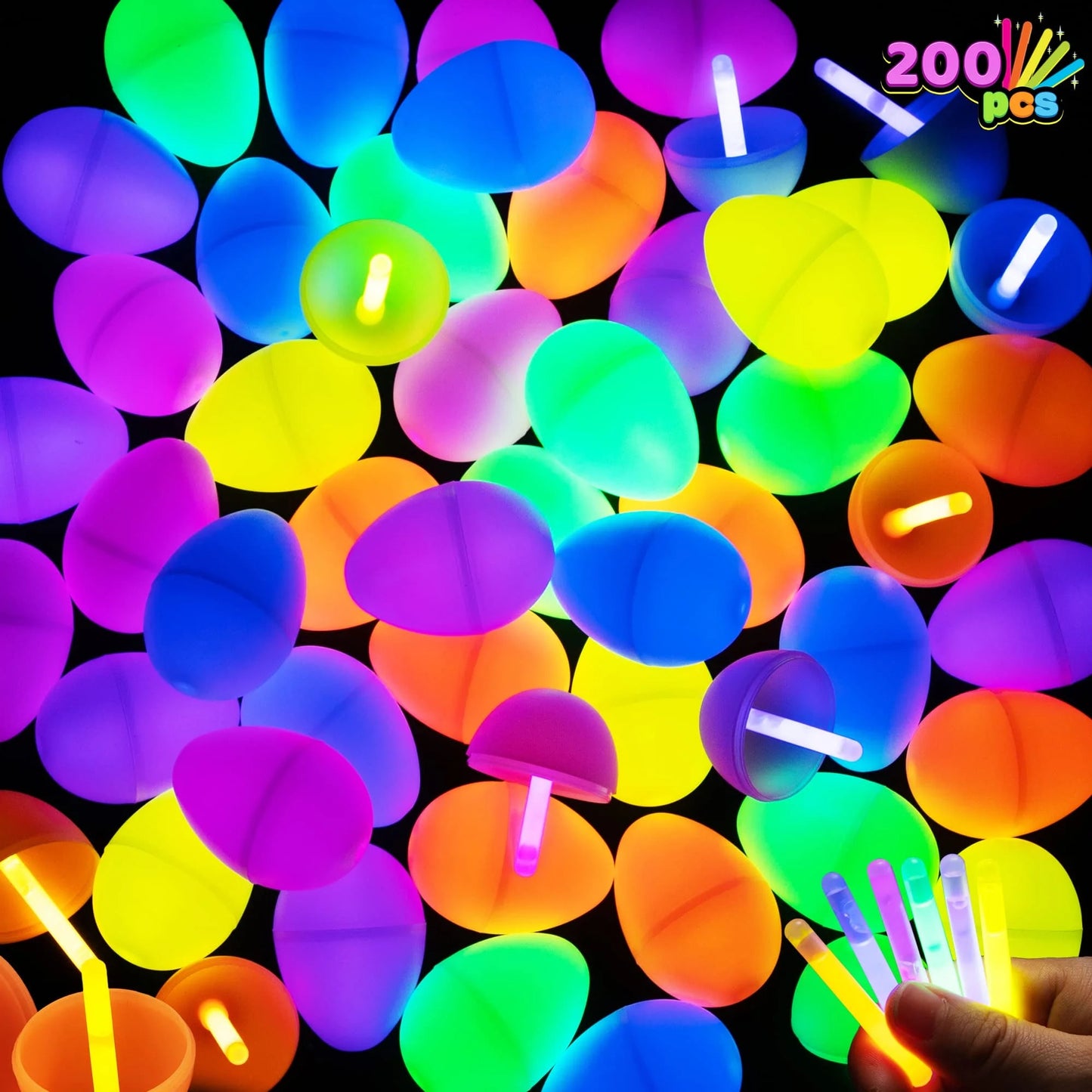 200 Easter eggs with 300 Easter glow sticks, children glow in the dark Easter basket mat