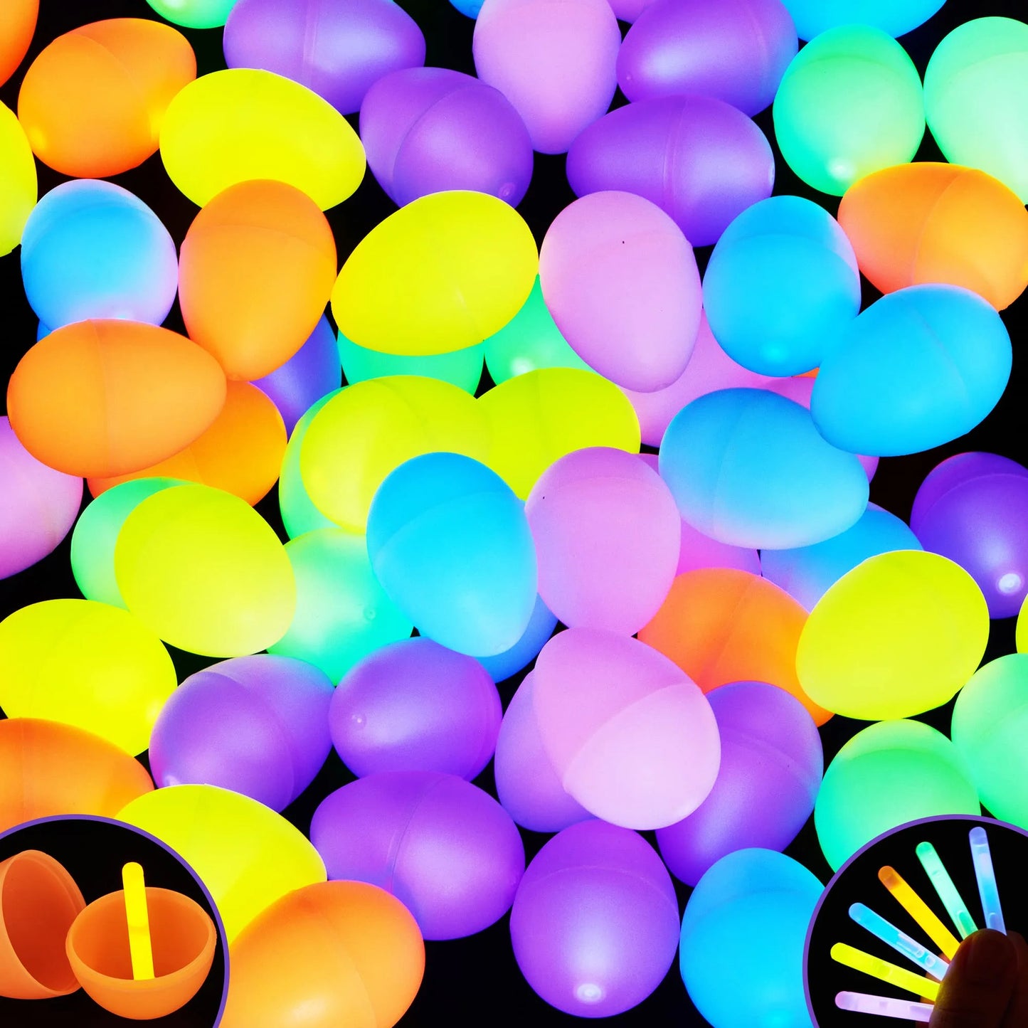 200 Easter eggs with 300 Easter glow sticks, children glow in the dark Easter basket mat