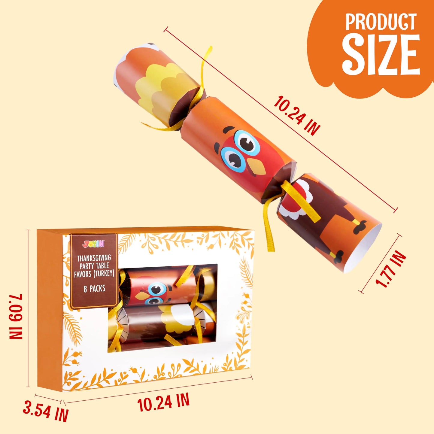 Joyfy 12 Pcs Thanksgiving Crackers Party Table Favor, No Snap Fall Leaves&Pumpkins Design, with Party Hat Joke & Little Gift for Xmas Holiday Dinner Traditions