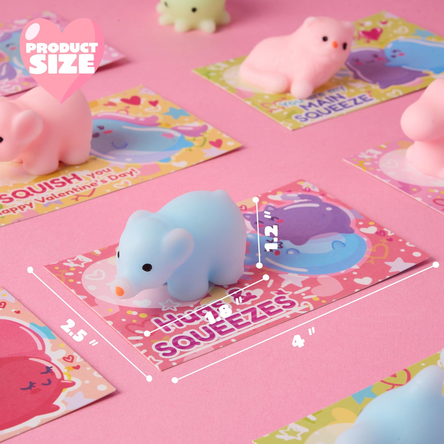 28 Packs Valentines Day Cards pack with Mochi Squishy Toys Set, Cute Animal Squeeze Fidget Toys for Kids Valentines School Class Exchange Cards, Valentine Party Favors