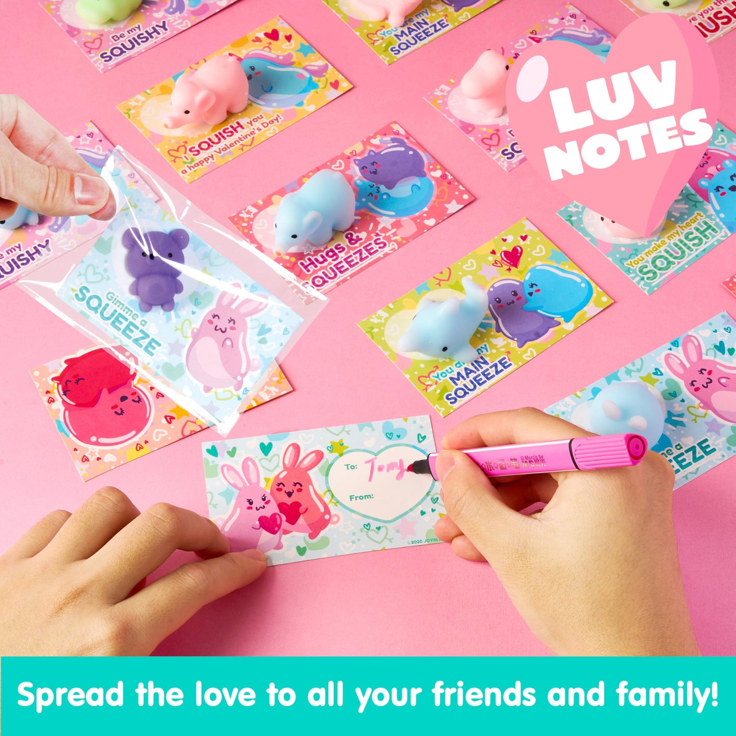 28 Packs Valentines Day Cards pack with Mochi Squishy Toys Set, Cute Animal Squeeze Fidget Toys for Kids Valentines School Class Exchange Cards, Valentine Party Favors
