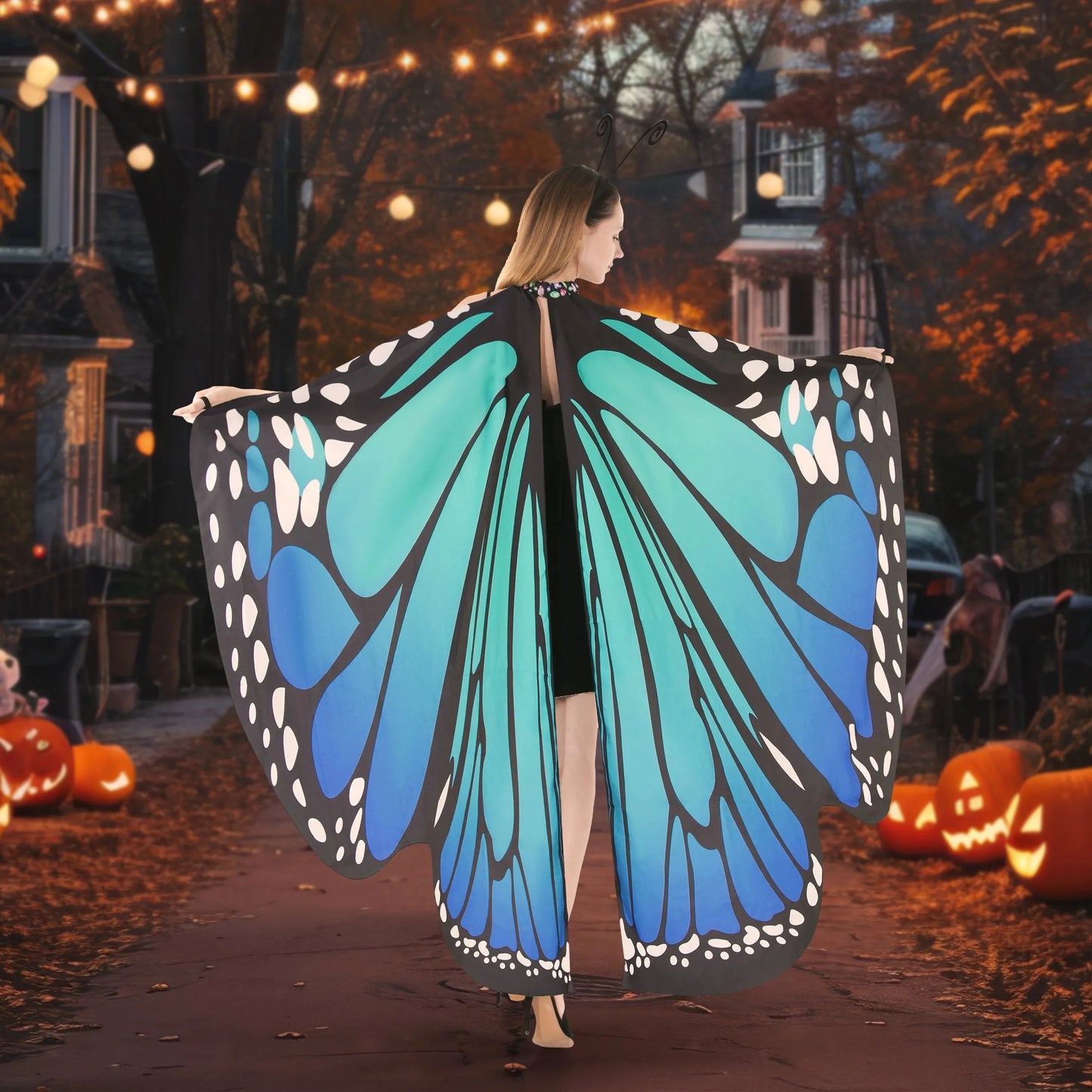 Syncfun Halloween Costume Butterfly wings for Adults cape with Cosplay mask and Velvet black headband