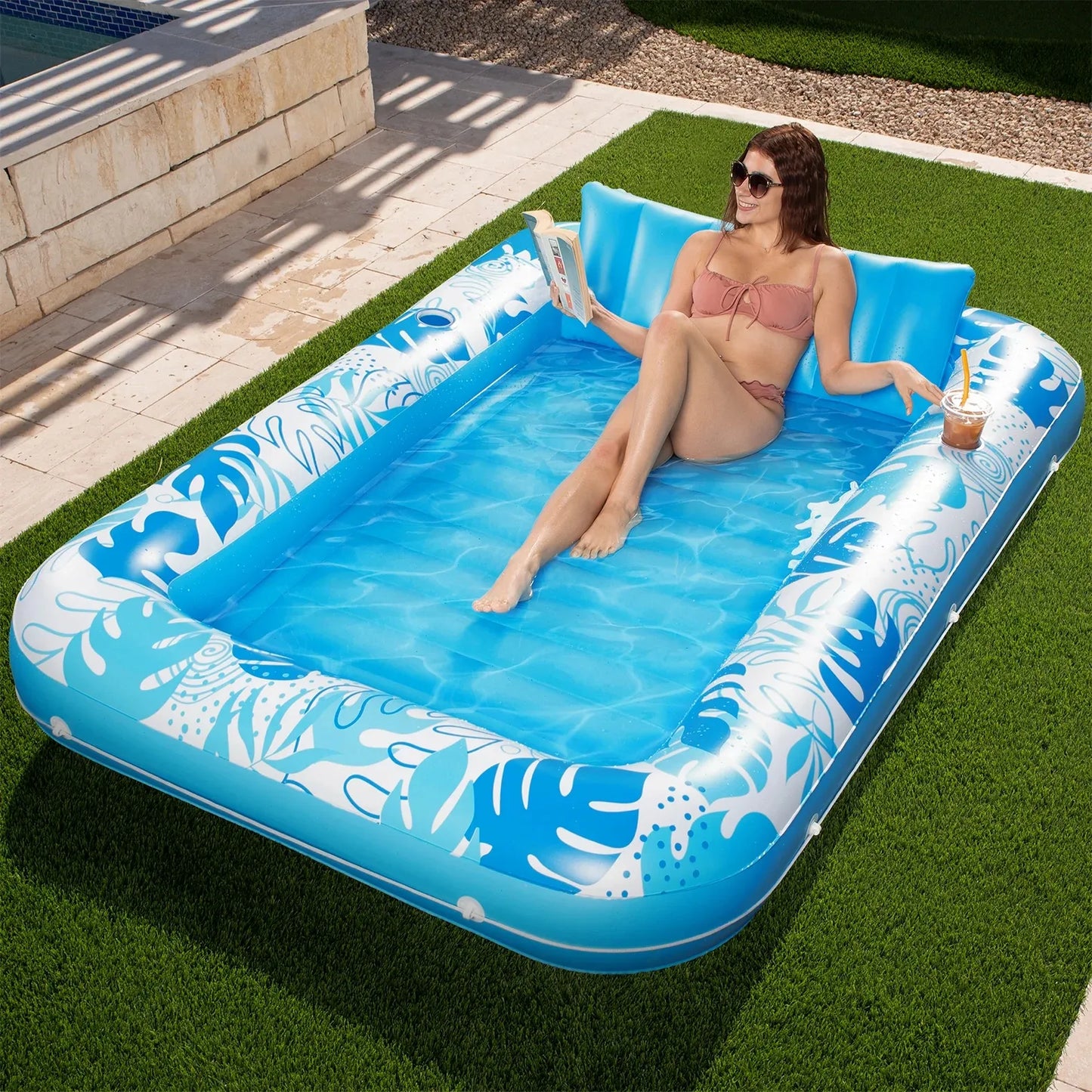 Syncfun Inflatable Tanning Pool Lounger Float, 85" x 57" Extra Large Suntan Sun Tan tub for Adults & Kids, Tanning chair, Bed Blow up, Raft Lounge Floatie, XL-Blue