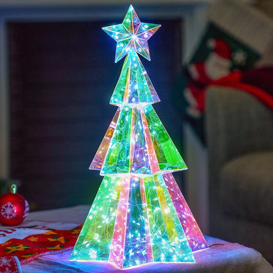 15 in Iridescent Christmas Tree Light Decorations, 100 LED Cool White Lights for Indoor Holiday Décor, Christmas Eve Night Décor