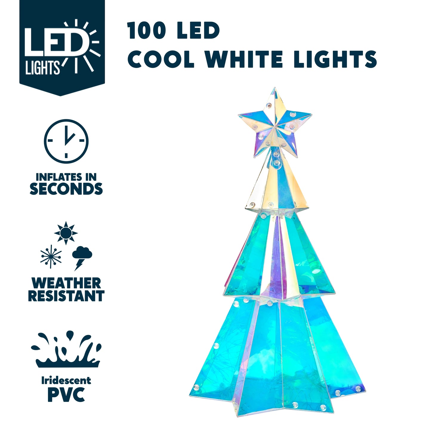15 in Iridescent Christmas Tree Light Decorations, 100 LED Cool White Lights for Indoor Holiday Décor, Christmas Eve Night Décor