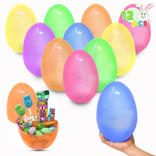 12 Pcs 7" Jumbo Easter Eggs, Assorted Colors Large Easter Eggs, Empty Giant Plastic Eggs Fillable for Toy Basket Easter Decorations, Plastic Easter Eggs for Boys & Girls