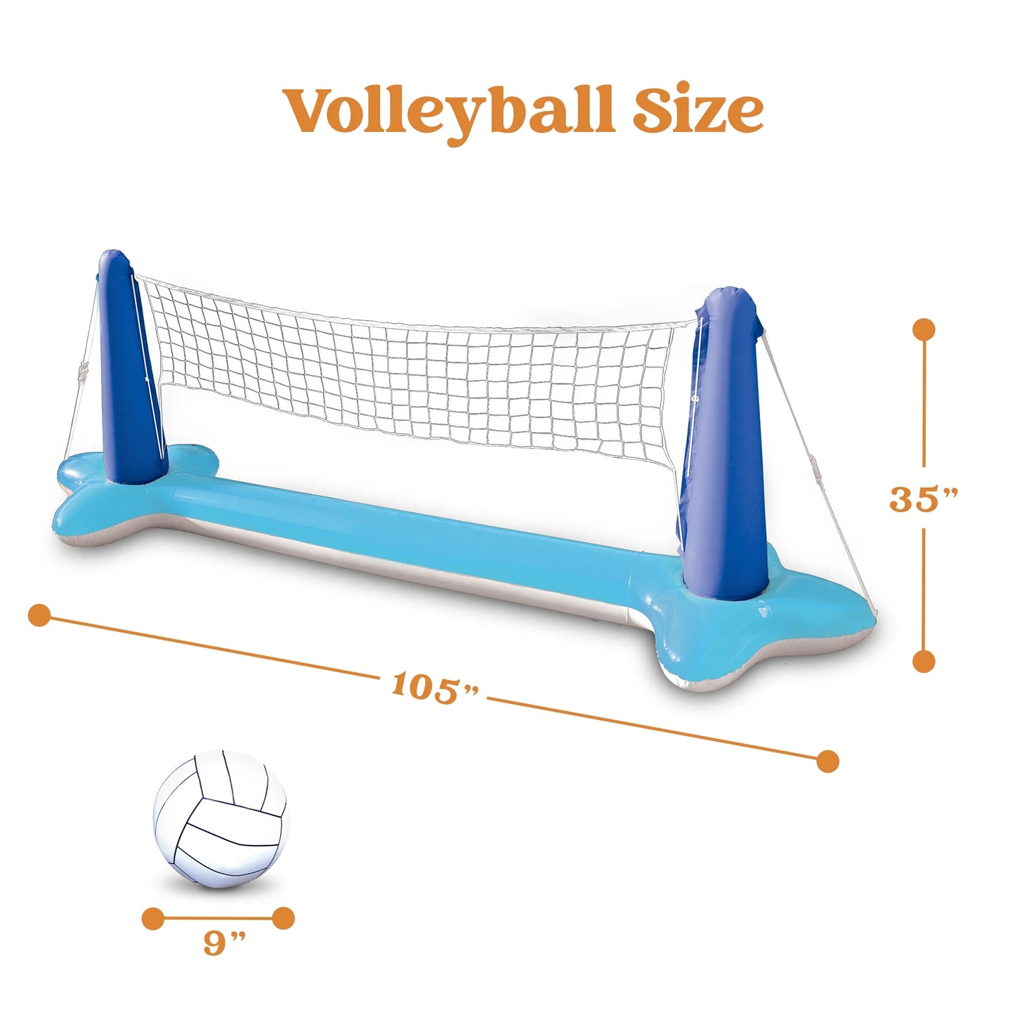Inflatable Pool Float Game Set with Inflatable Volleyball Net & Basketball Hoops, Summer Pool Game for Kids and Adults - Dark Blue