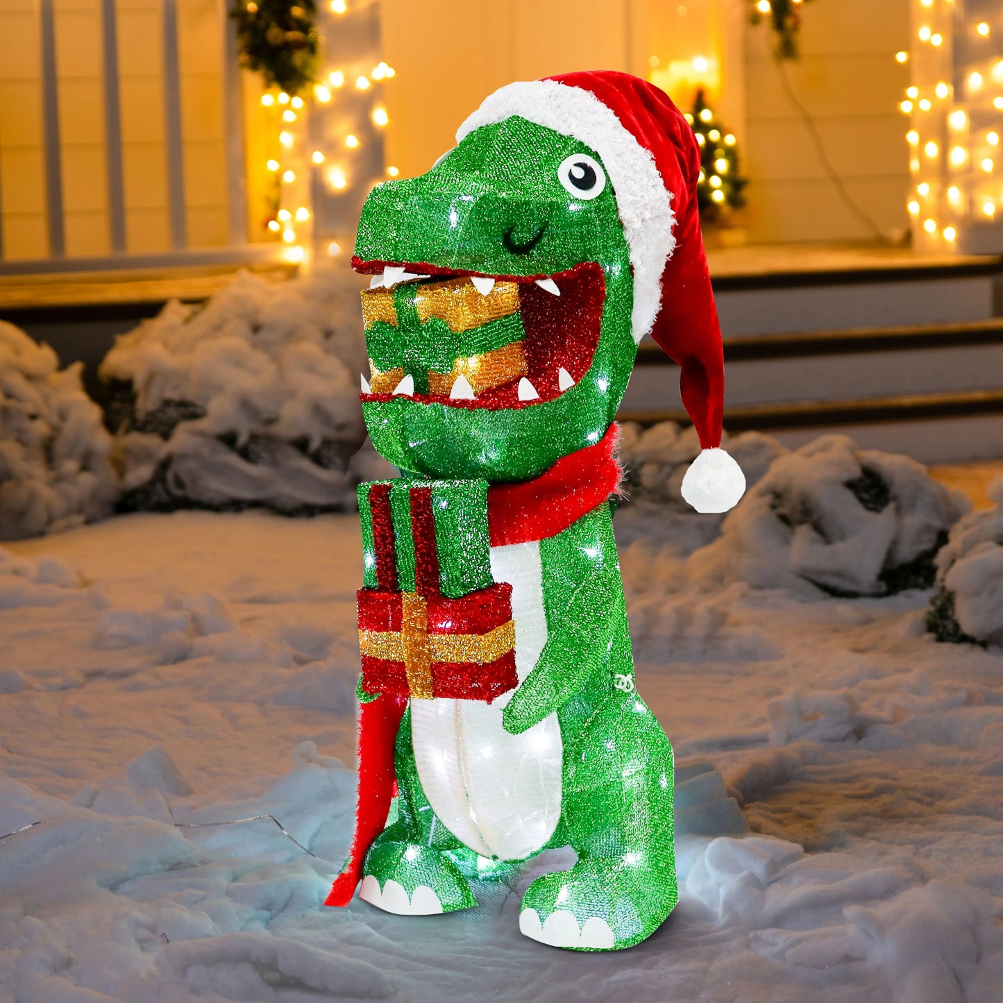 2.3 FT Dinosaur Yard Light Christmas Outdoor Decorations,60 Pre-Lit LED Cool White Christmas Decorations,Christmas Yard Light with Stakes Decorations Outdoor Holiday Decor