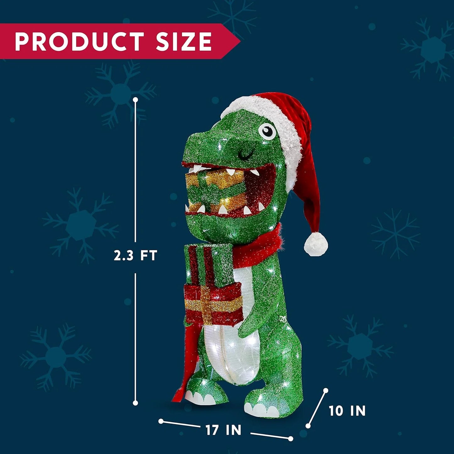 2.3 FT Dinosaur Yard Light Christmas Outdoor Decorations,60 Pre-Lit LED Cool White Christmas Decorations,Christmas Yard Light with Stakes Decorations Outdoor Holiday Decor