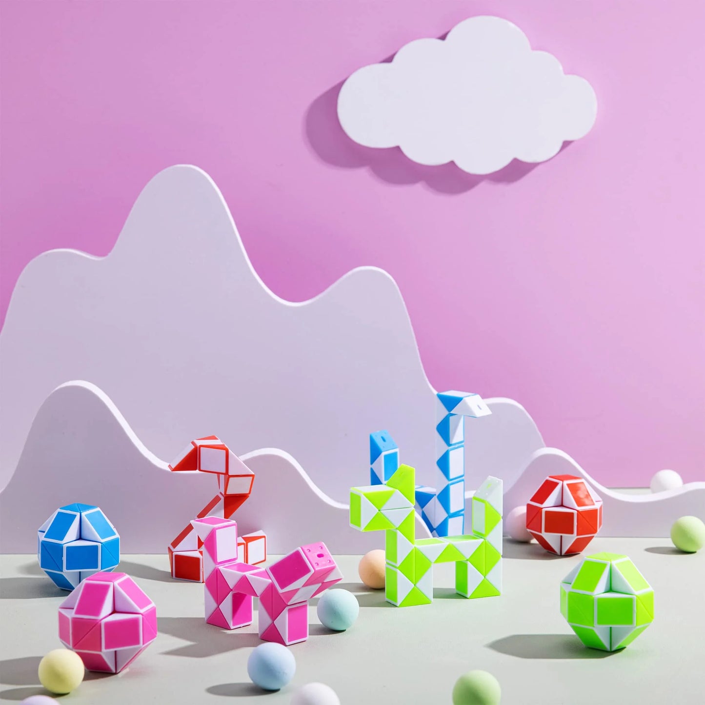 28 Packs Valentine's Day Cards with Fidget Cube Snake Cube Twist Puzzles Toys for Kids Valentine Class Exchange Cards