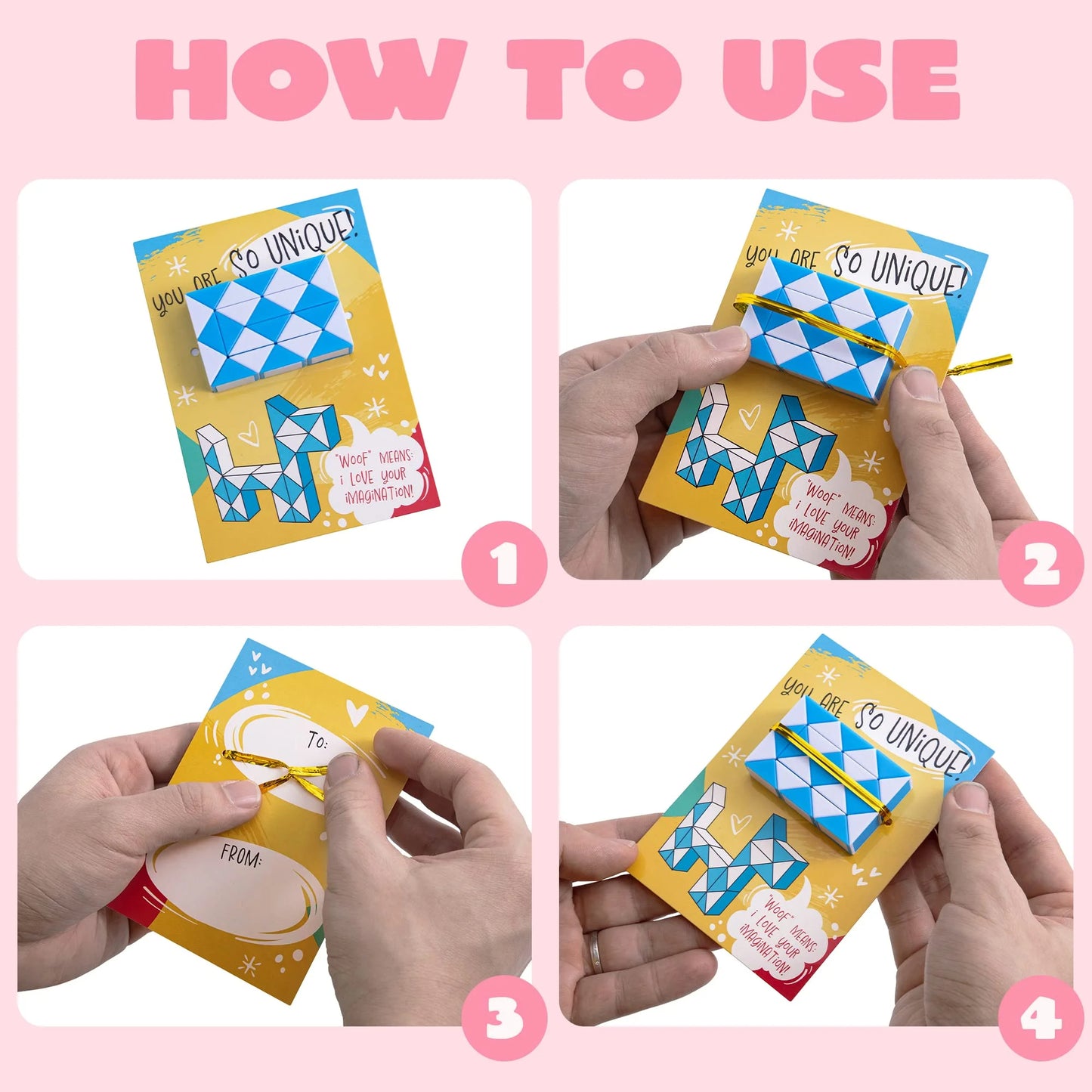 28 Packs Valentine's Day Cards with Fidget Cube Snake Cube Twist Puzzles Toys for Kids Valentine Class Exchange Cards
