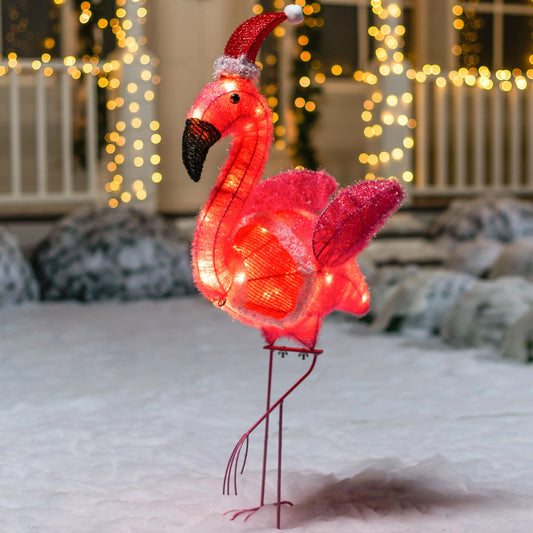 Joyfy 3 FT Flamingo Yard Light Christmas Outdoor Decorations,30 Pre-Lit LED Christmas Decorations,Christmas Yard Light with Stakes Decorations Outdoor Holiday Decor