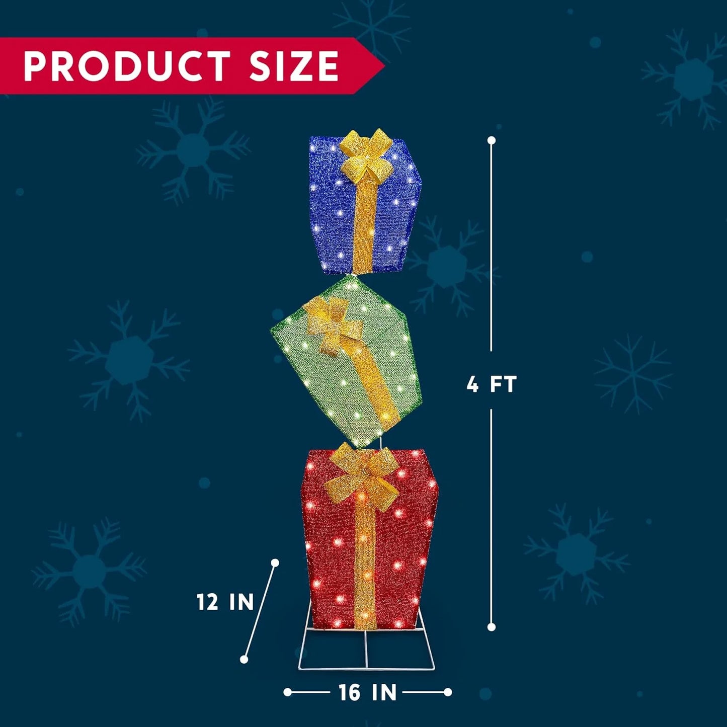 4 FT Gift Boxes Yard Light Christmas Outdoor Decorations,60 Pre-Lit LED Stacked Gift Boxes Christmas Decorations,Christmas Yard Light with Stakes Decorations Outdoor Holiday Decor