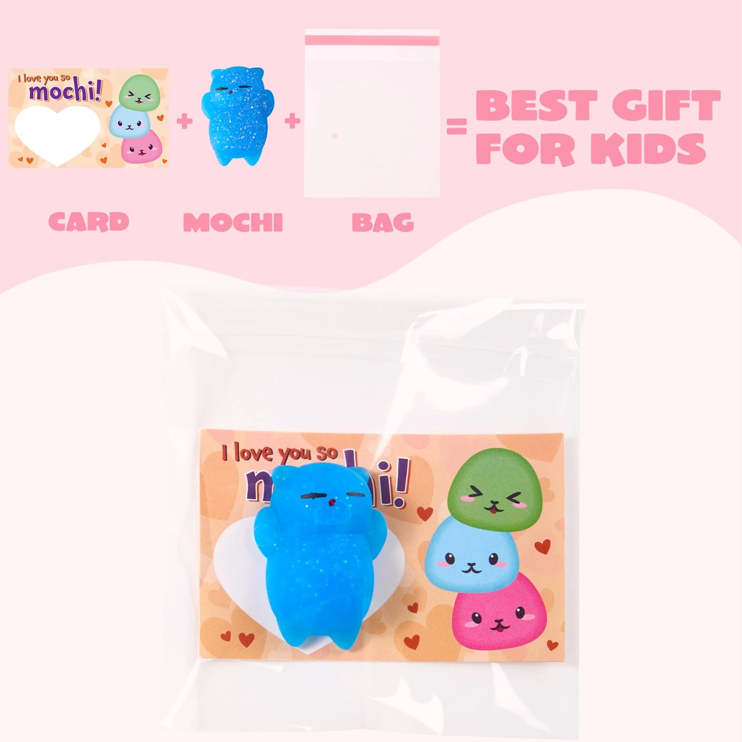 28 Packs Valentines Day Cards with Squishy Toys for Kids, Glitter Mochi Animal Squeeze Fidget Toys Valentines for Kids Class Favors Exchange Cards Gifts