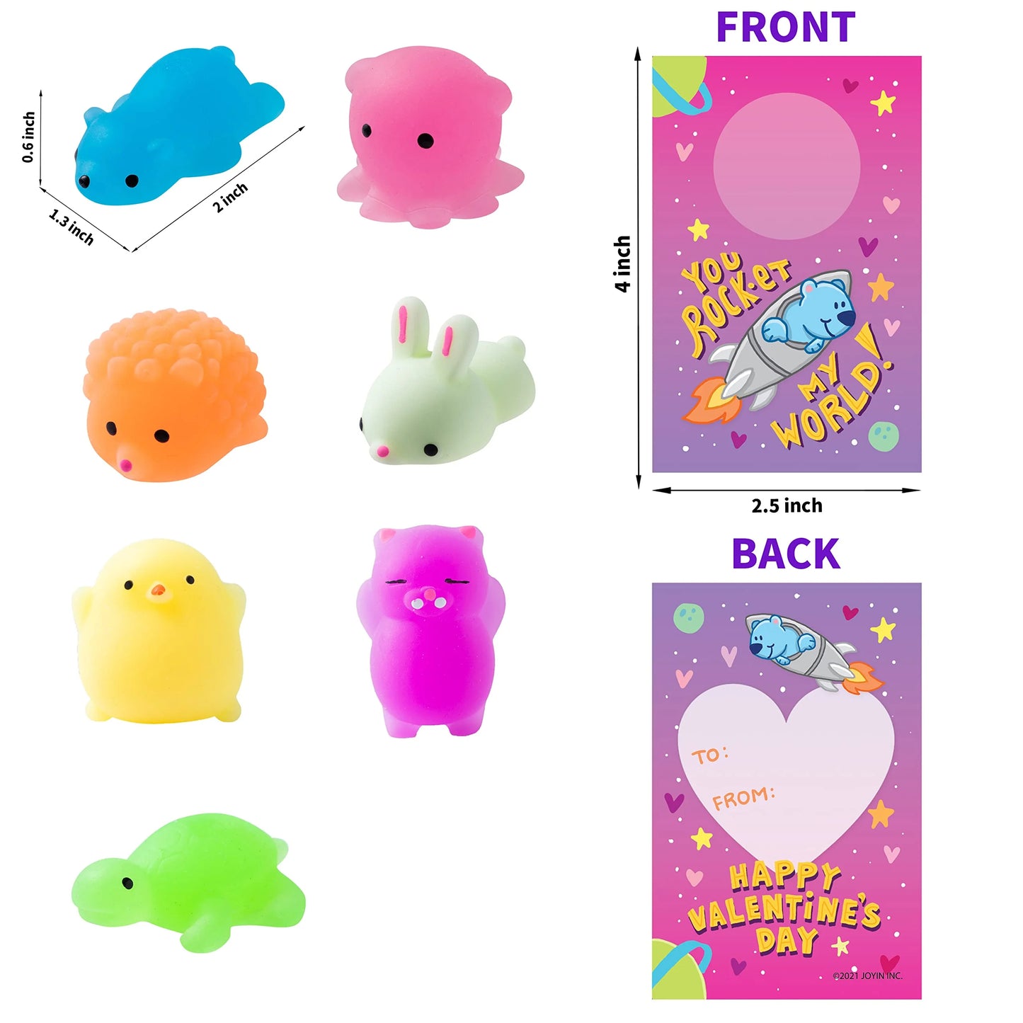 28 Packs Valentines Day Gift Cards with Mochi Squishy Toys , Squishies Glow in The Dark Fidget Toy for Kids Valentine School Class Cards