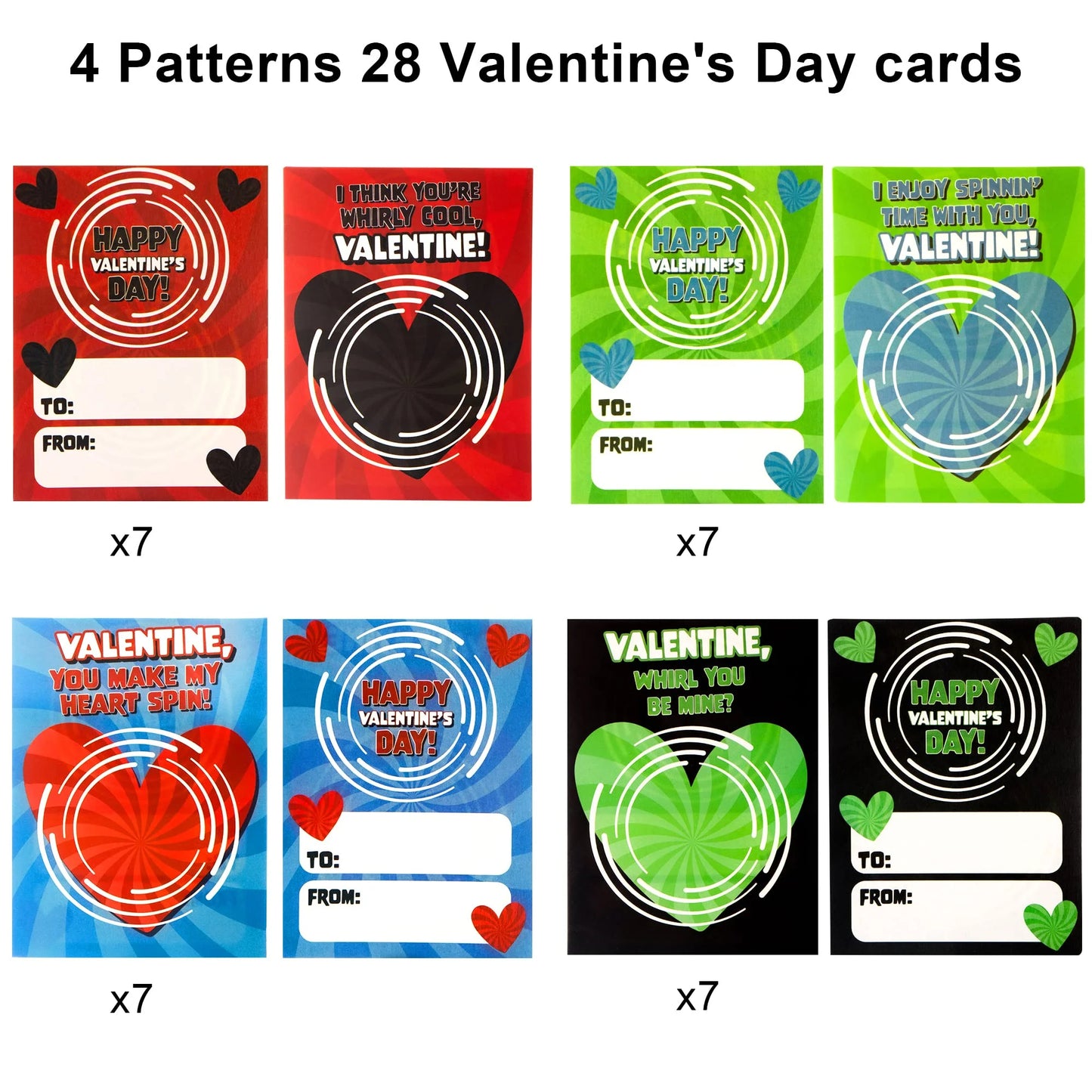 56 PCS Valentines Day Toys Set(28 Spinners and 28 Cards), Valentines Day Cards with Fidget Spinners, Hand Finger Spinner Fidget Toys for Kids Adult Party Favors