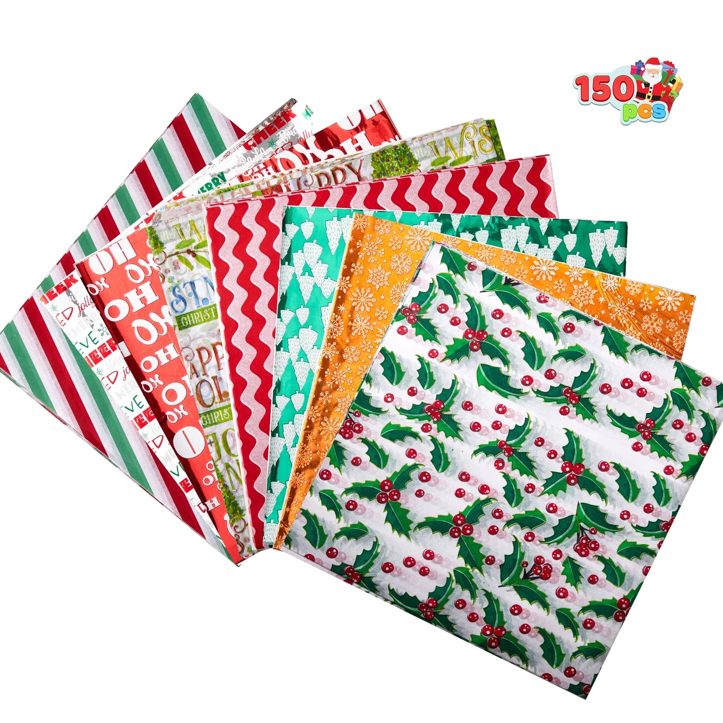 Joyfy 150 Sheets Christmas Tissue Paper Bulk 20"x 20" Assorted Christmas Wrapping Tissue for Gift Bags DIY Crafts Party Decorations