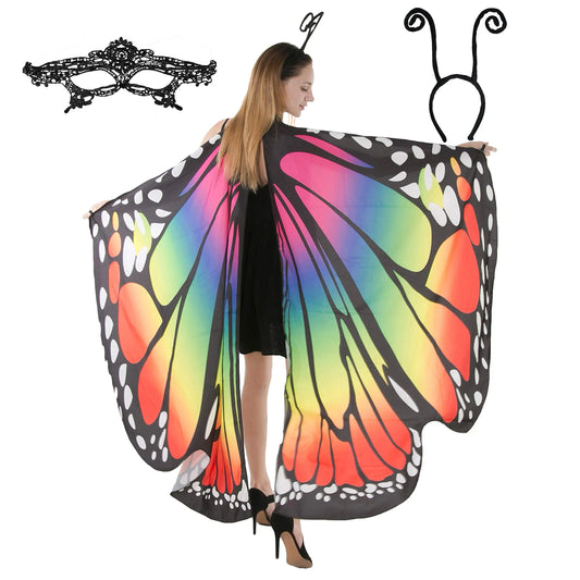 Syncfun Halloween Costume Butterfly wings for Adults cape with Cosplay mask and Velvet black headband
