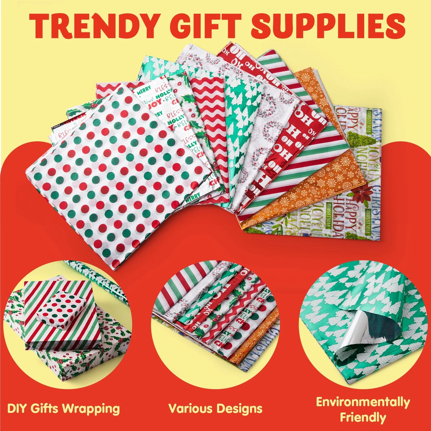 Joyfy 150 Sheets Christmas Tissue Paper Bulk 20"x 20" Assorted Christmas Wrapping Tissue for Gift Bags DIY Crafts Party Decorations