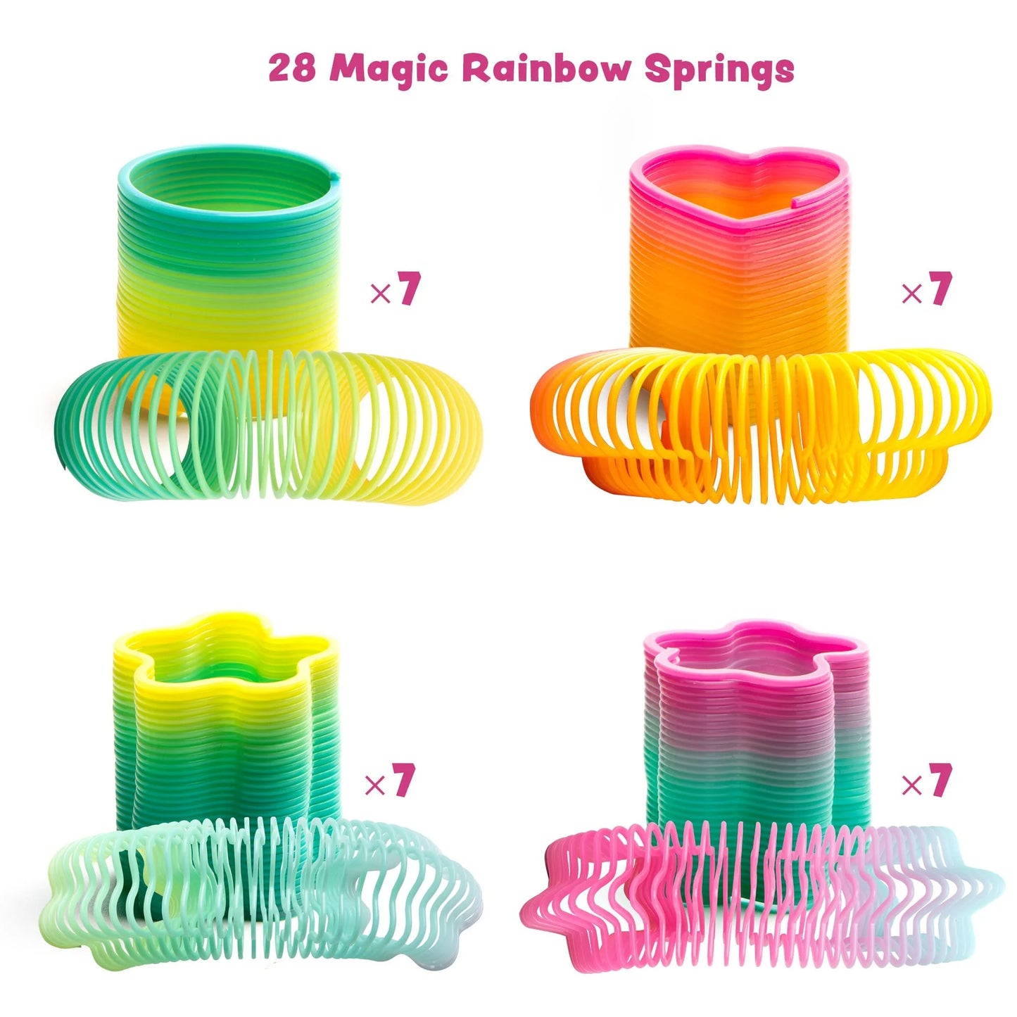28 Packs Valentines Day Cards with Rainbow Springs Toys, Fidget Valentines for Kids Class Valentines Games Favors