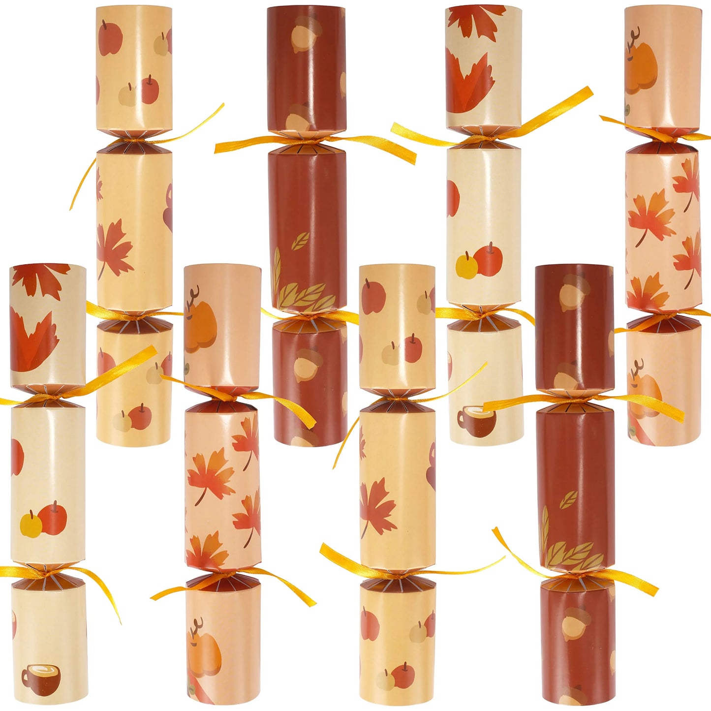 8 Pcs Thanksgiving Crackers Party Table Favor, No Snap Fall Leaves&Pumpkins Design, with Party Hat Joke & Little Gift for Xmas Holiday Dinner Traditions