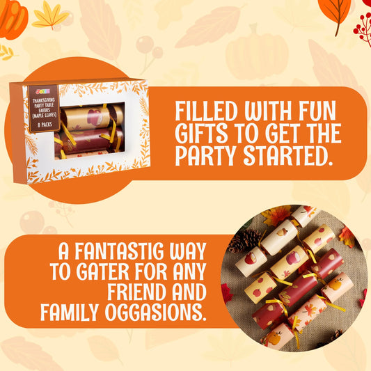 8 Pcs Thanksgiving Crackers Party Table Favor, No Snap Fall Leaves&Pumpkins Design, with Party Hat Joke & Little Gift for Xmas Holiday Dinner Traditions