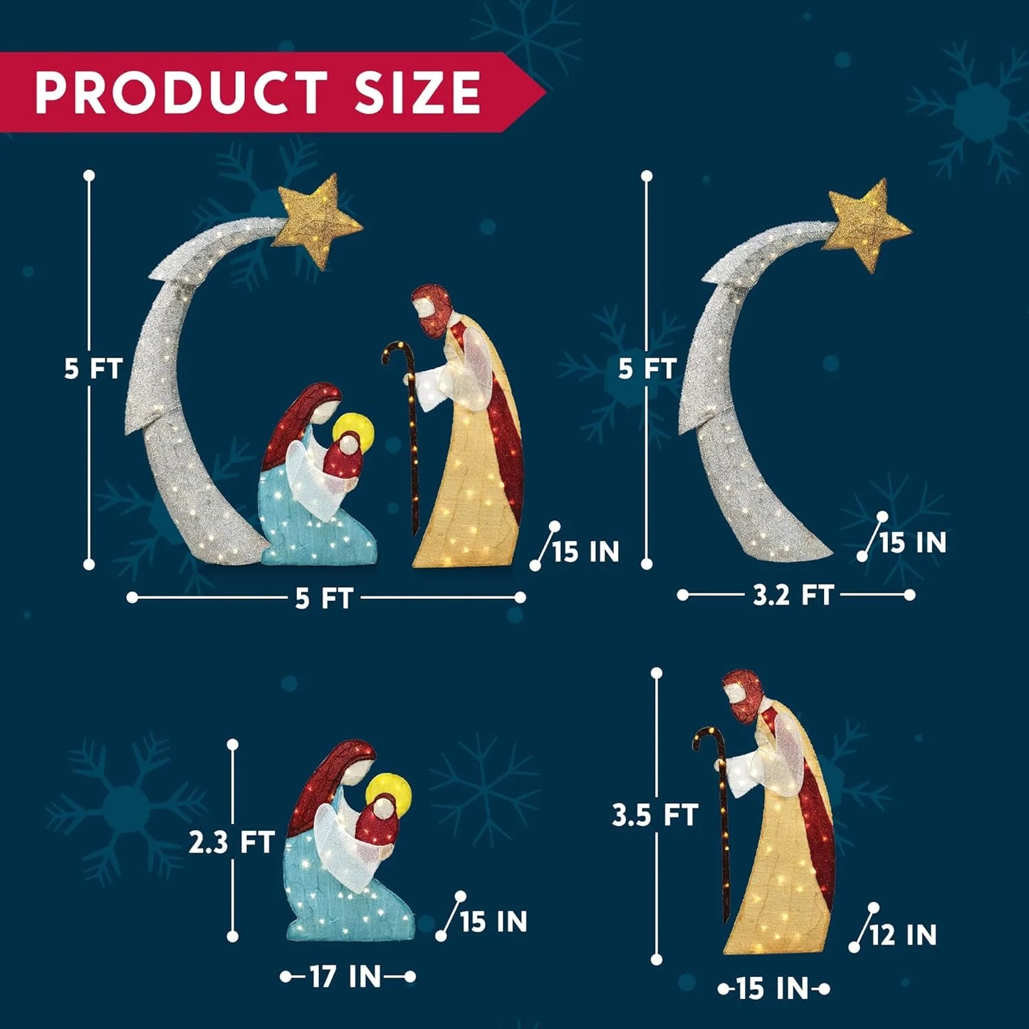 Joyfy 5 FT Nativity Scene Yard Light Christmas Outdoor Decorations,140 Pre-Lit LED Christmas Decorations,Christmas Yard Light with Stakes Decorations Outdoor Holiday Decor