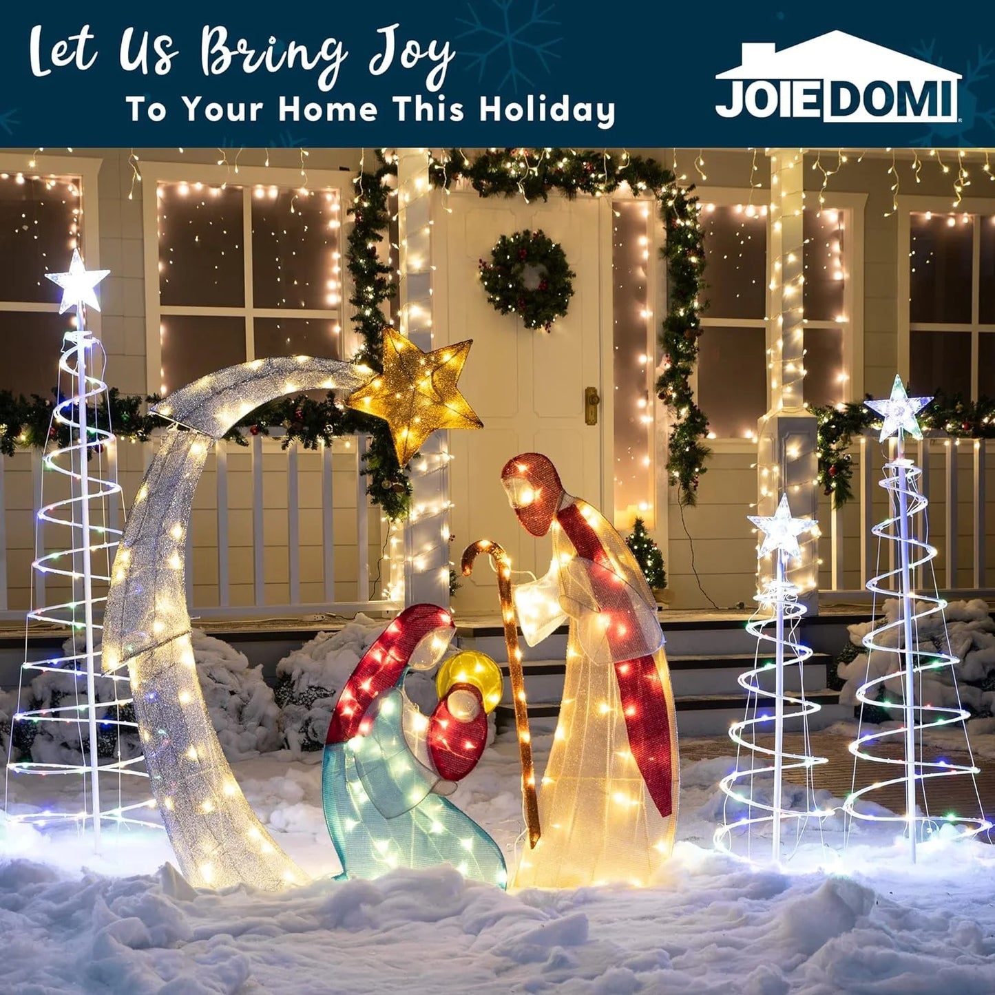 Joyfy 5 FT Nativity Scene Yard Light Christmas Outdoor Decorations,140 Pre-Lit LED Christmas Decorations,Christmas Yard Light with Stakes Decorations Outdoor Holiday Decor