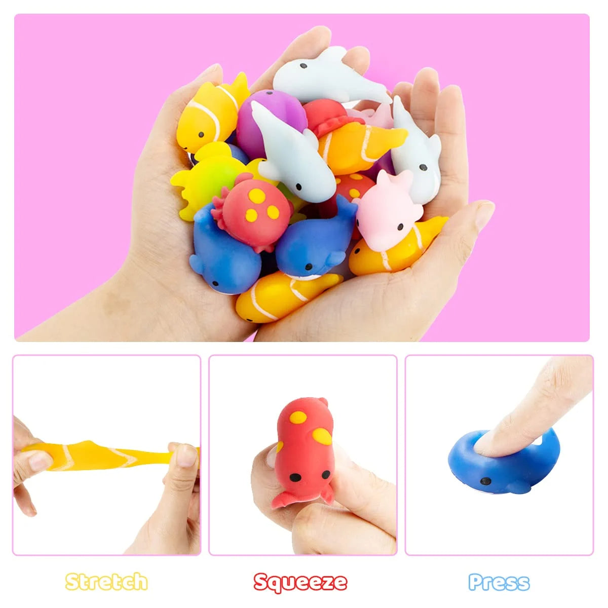 28 Pack Valentines Day Gift Cards with Kawaii Mochi Squishy Toys, Sea Animals Mochi Squeeze Toys, Stress Relief Fidget Toys for Kids Valentine Classroom Favors