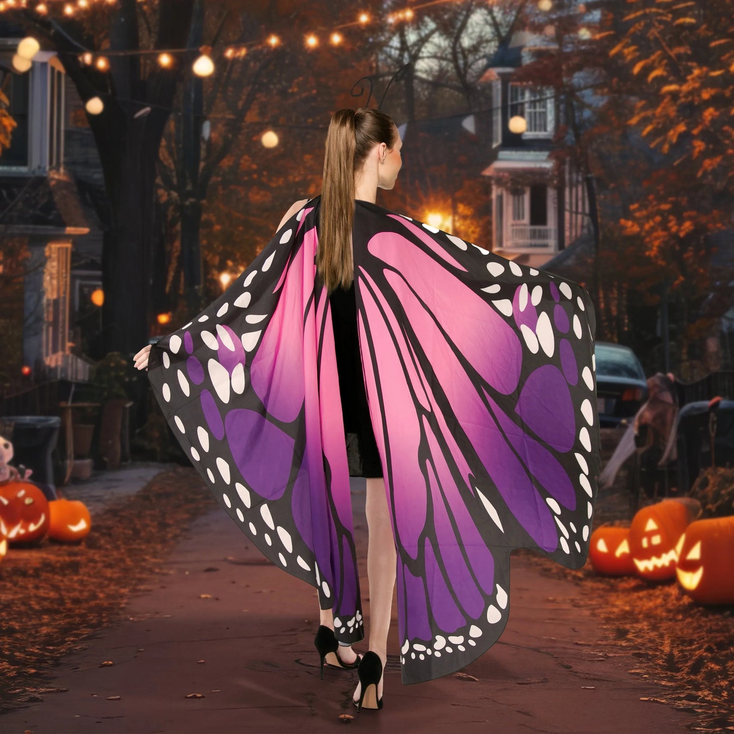 Syncfun Halloween Costume Butterfly wings for Adults cape with Cosplay mask and Velvet black headband