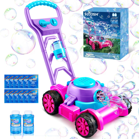 Bubble Lawn Mower, Bubble Machine Summer Outdoor Toys for Toddlers 1-3, Pink Bubble Blower for Kids 2 4 6 Birthday Gifts