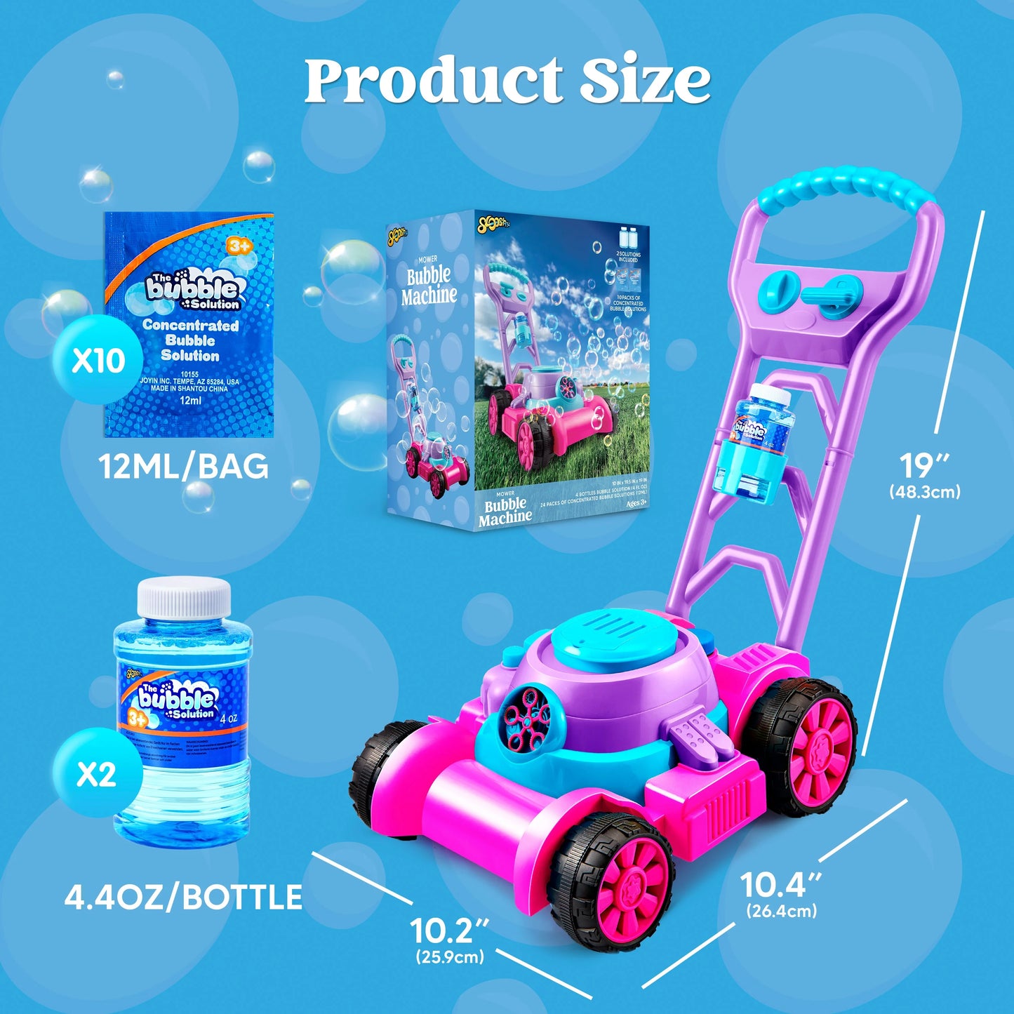 Bubble Lawn Mower, Bubble Machine Summer Outdoor Toys for Toddlers 1-3, Pink Bubble Blower for Kids 2 4 6 Birthday Gifts