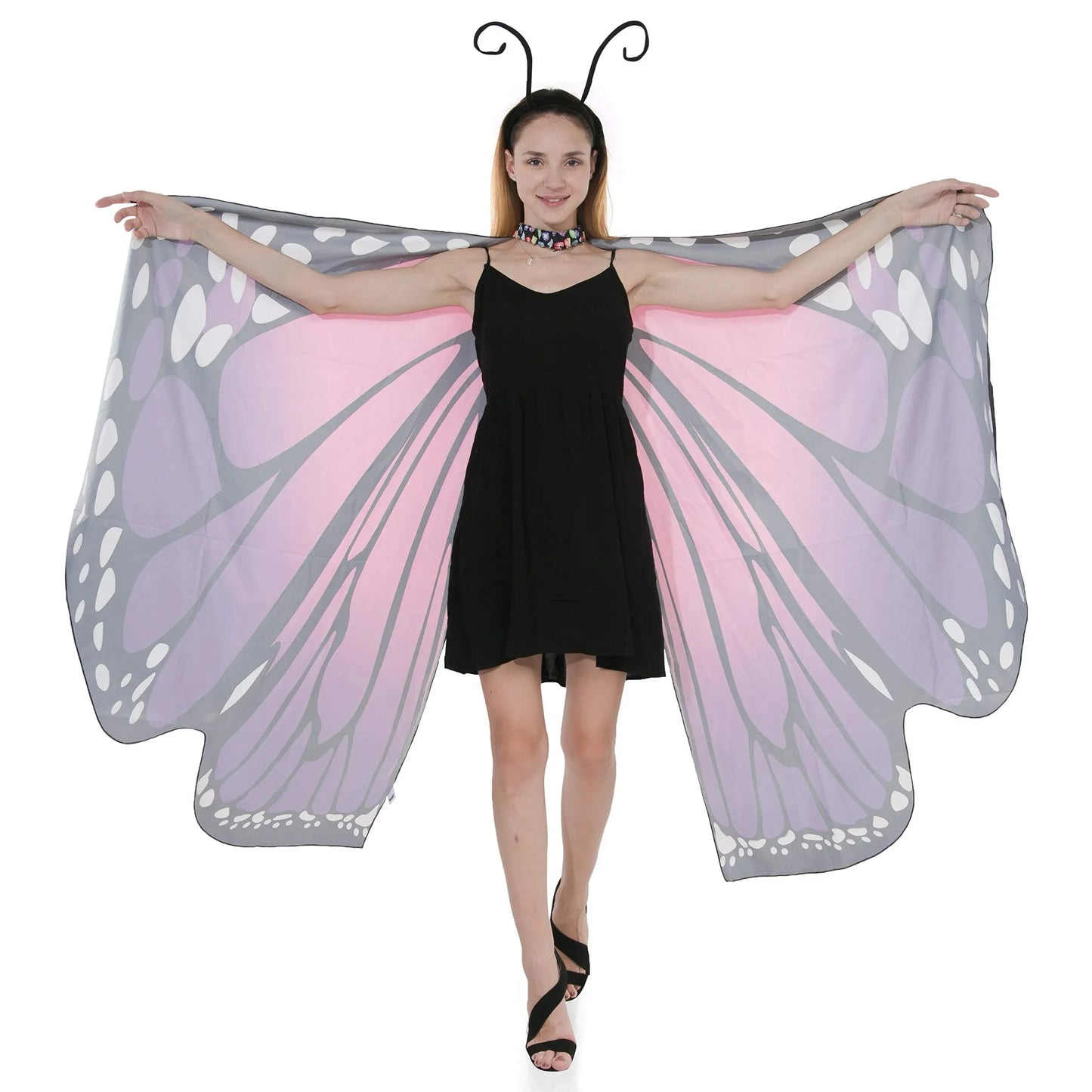 Syncfun Halloween Costume Butterfly wings for Adults cape with Cosplay mask and Velvet black headband