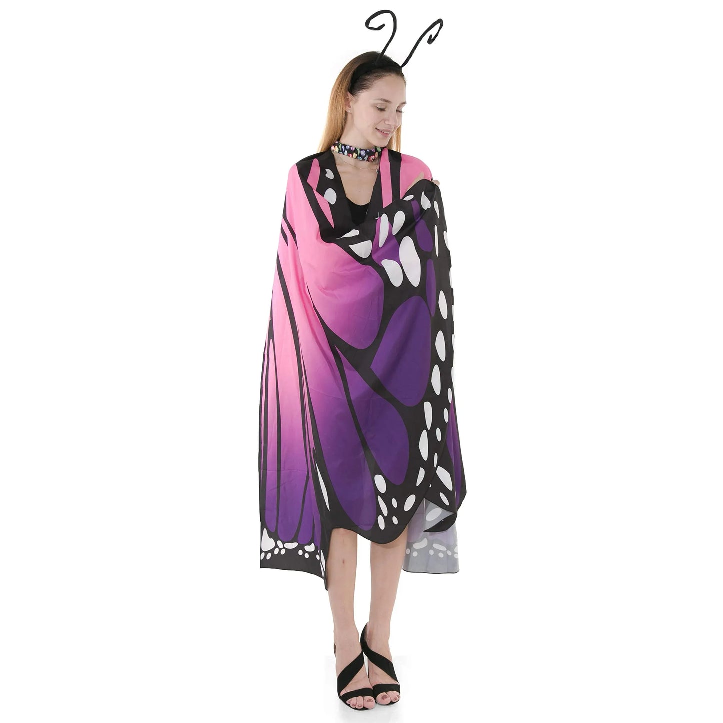 Syncfun Halloween Costume Butterfly wings for Adults cape with Cosplay mask and Velvet black headband