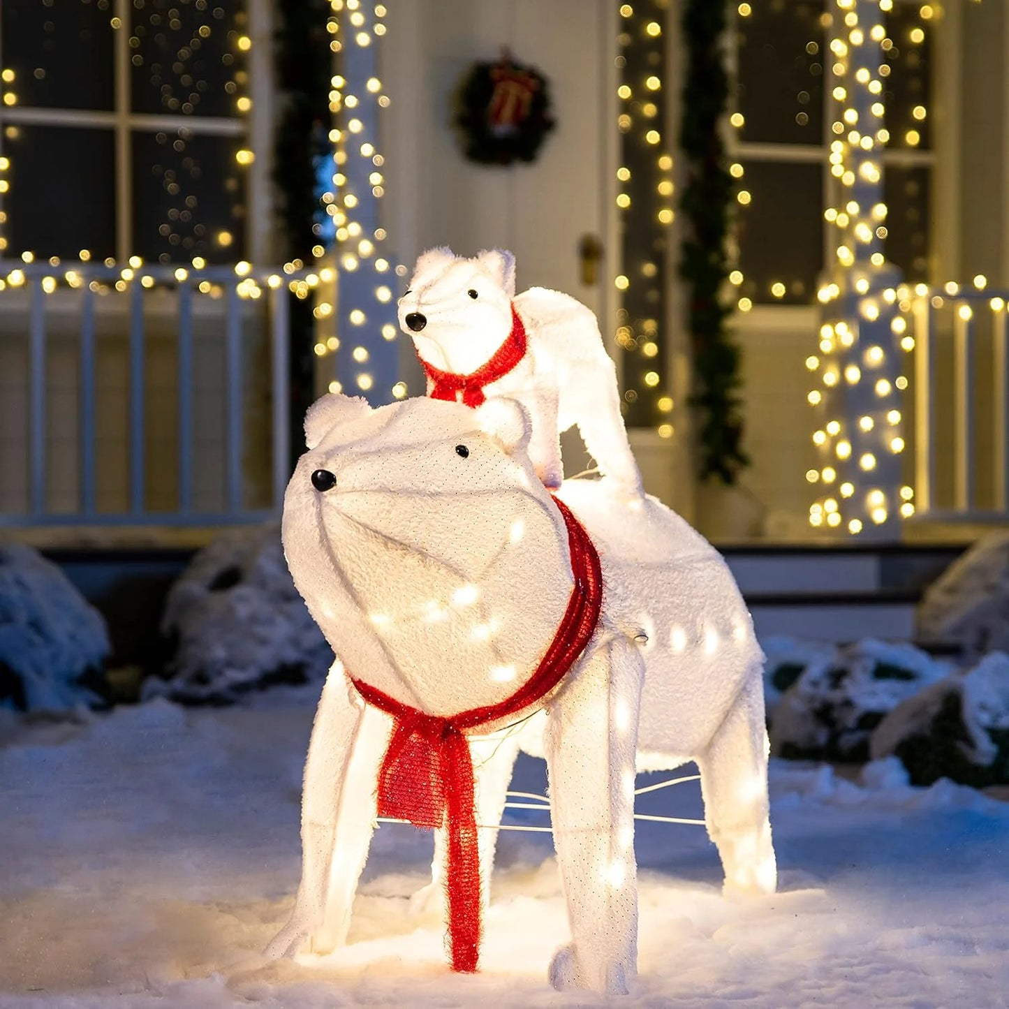3D Plush Polar Bears Yard Light Christmas Outdoor Decorations,80 Pre-Lit LED Christmas Decorations,Christmas Yard Light with Stakes Decorations Outdoor Holiday Decor