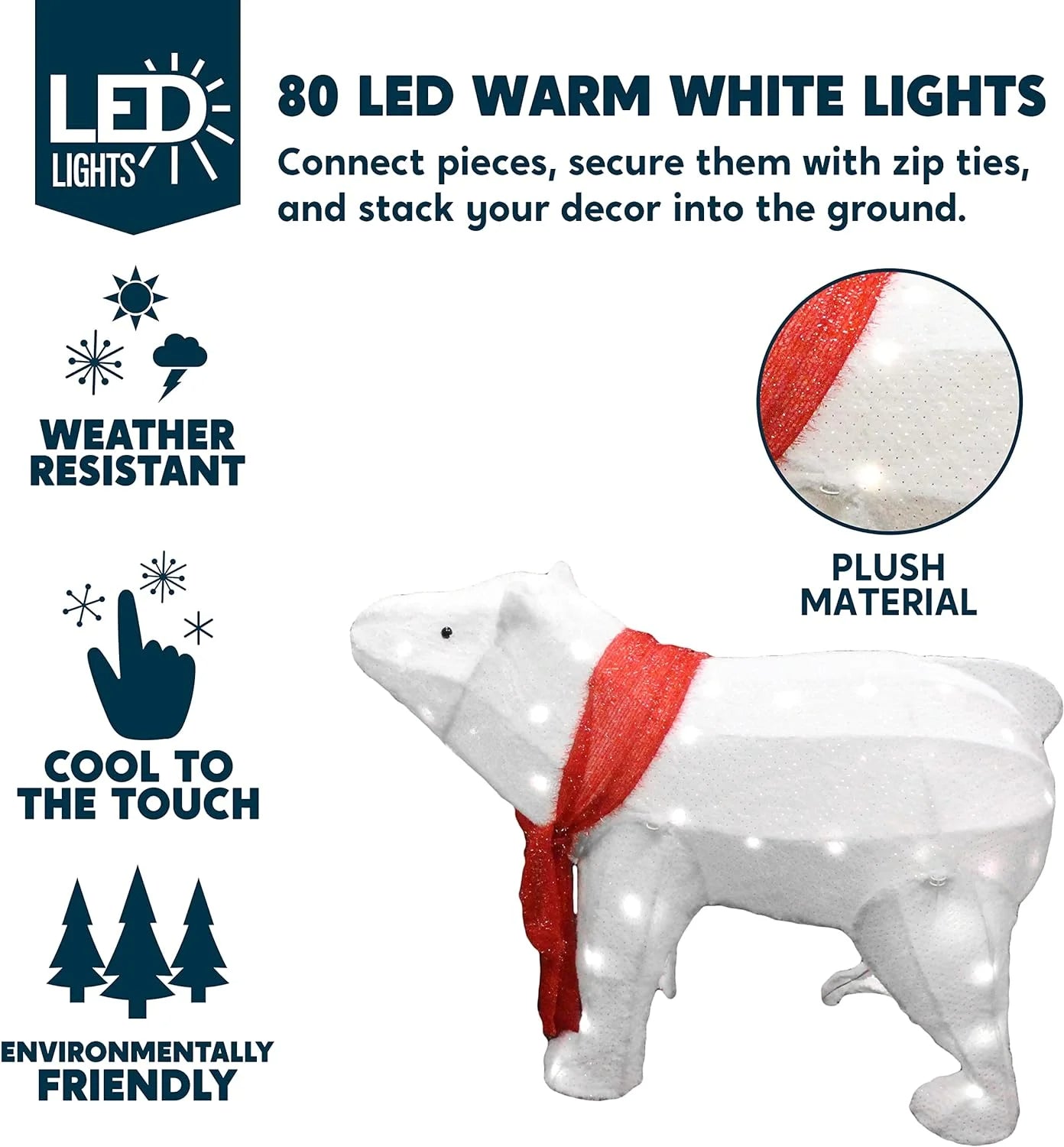 3D Plush Polar Bears Yard Light Christmas Outdoor Decorations,80 Pre-Lit LED Christmas Decorations,Christmas Yard Light with Stakes Decorations Outdoor Holiday Decor