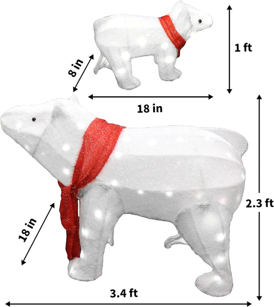 3D Plush Polar Bears Yard Light Christmas Outdoor Decorations,80 Pre-Lit LED Christmas Decorations,Christmas Yard Light with Stakes Decorations Outdoor Holiday Decor