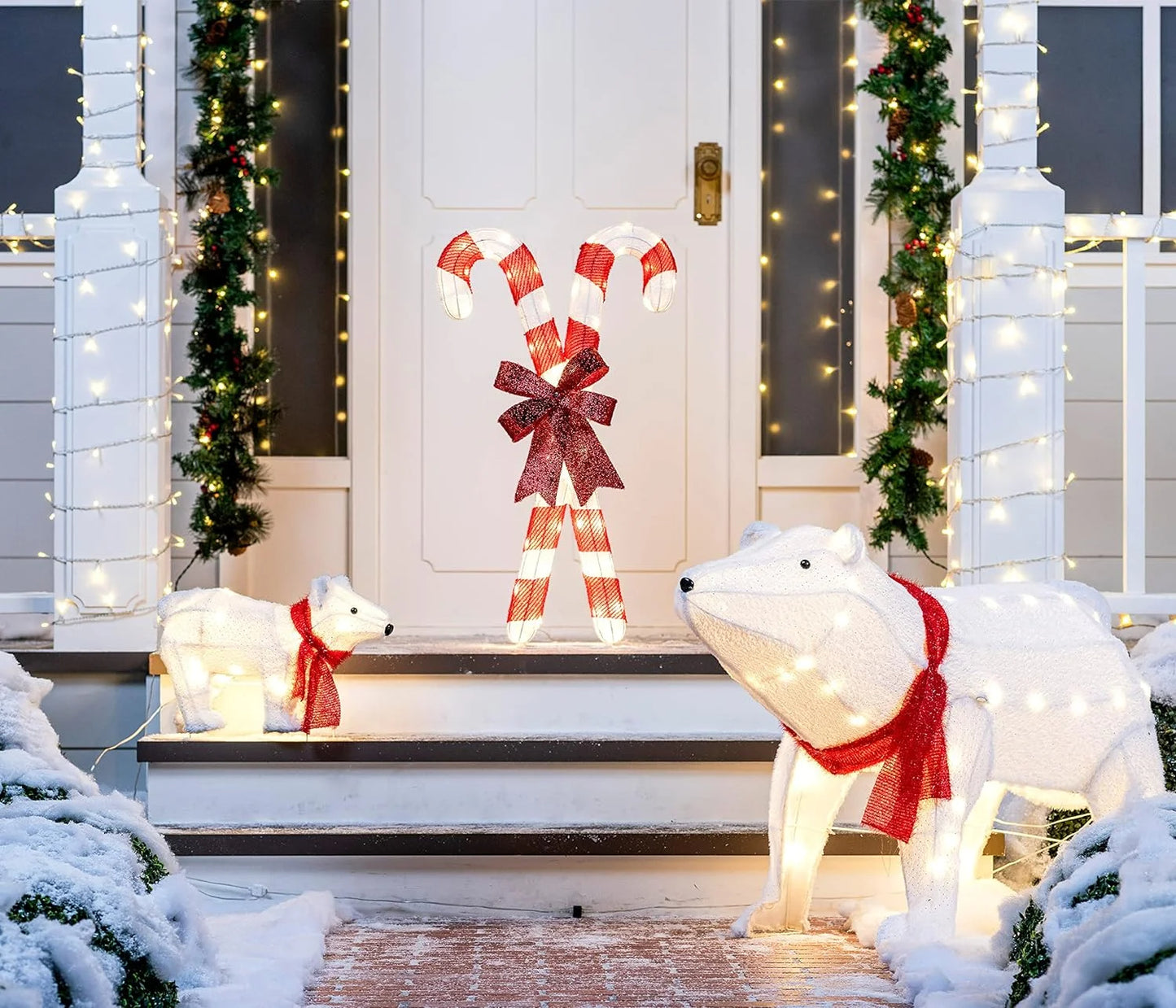 3D Plush Polar Bears Yard Light Christmas Outdoor Decorations,80 Pre-Lit LED Christmas Decorations,Christmas Yard Light with Stakes Decorations Outdoor Holiday Decor